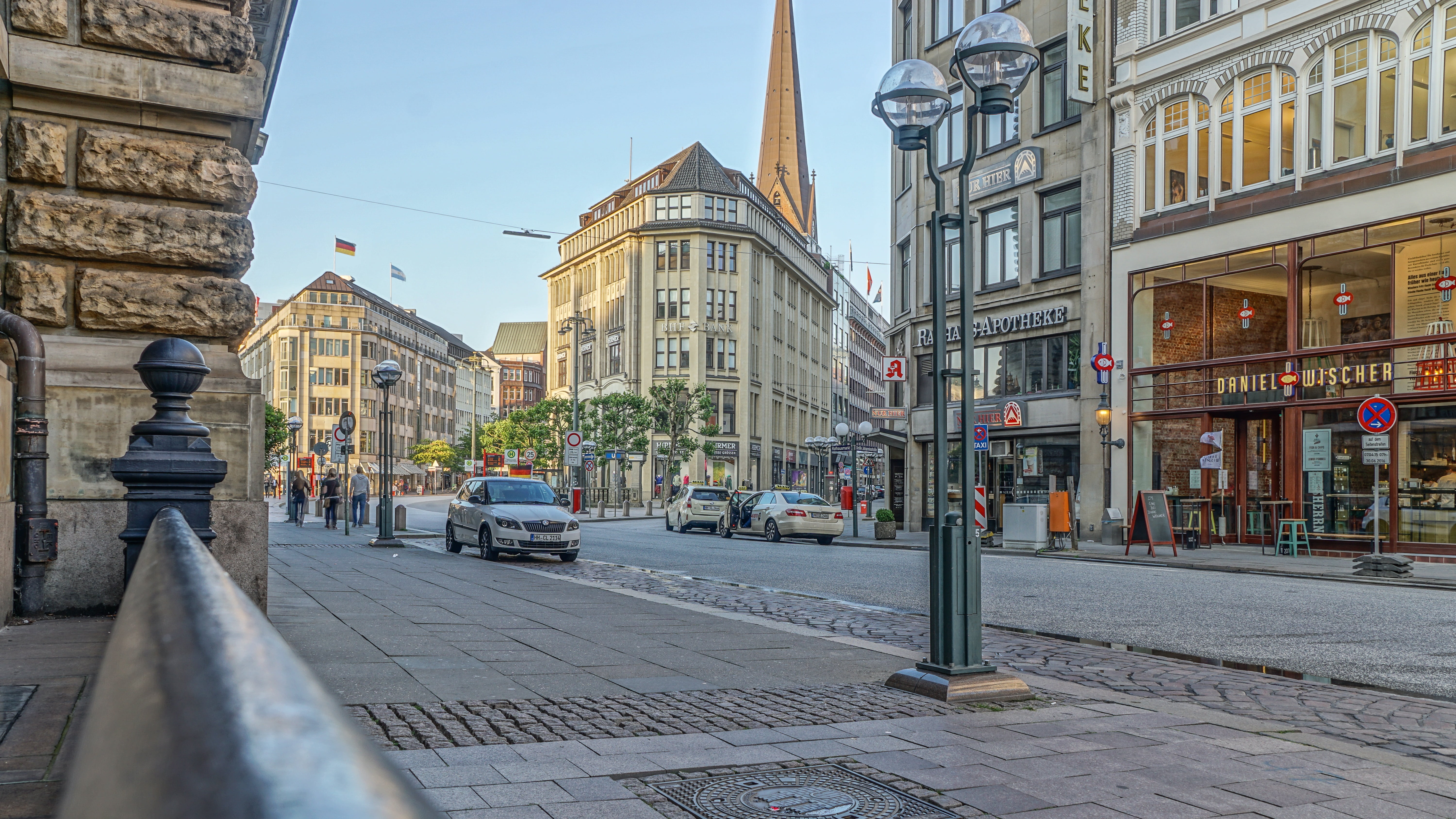 daytime, hamburg, building, stadtmitte, germany, near, transportation, travel destinations, sky, full length, car, road, mode of transportation, city life, HD Wallpaper