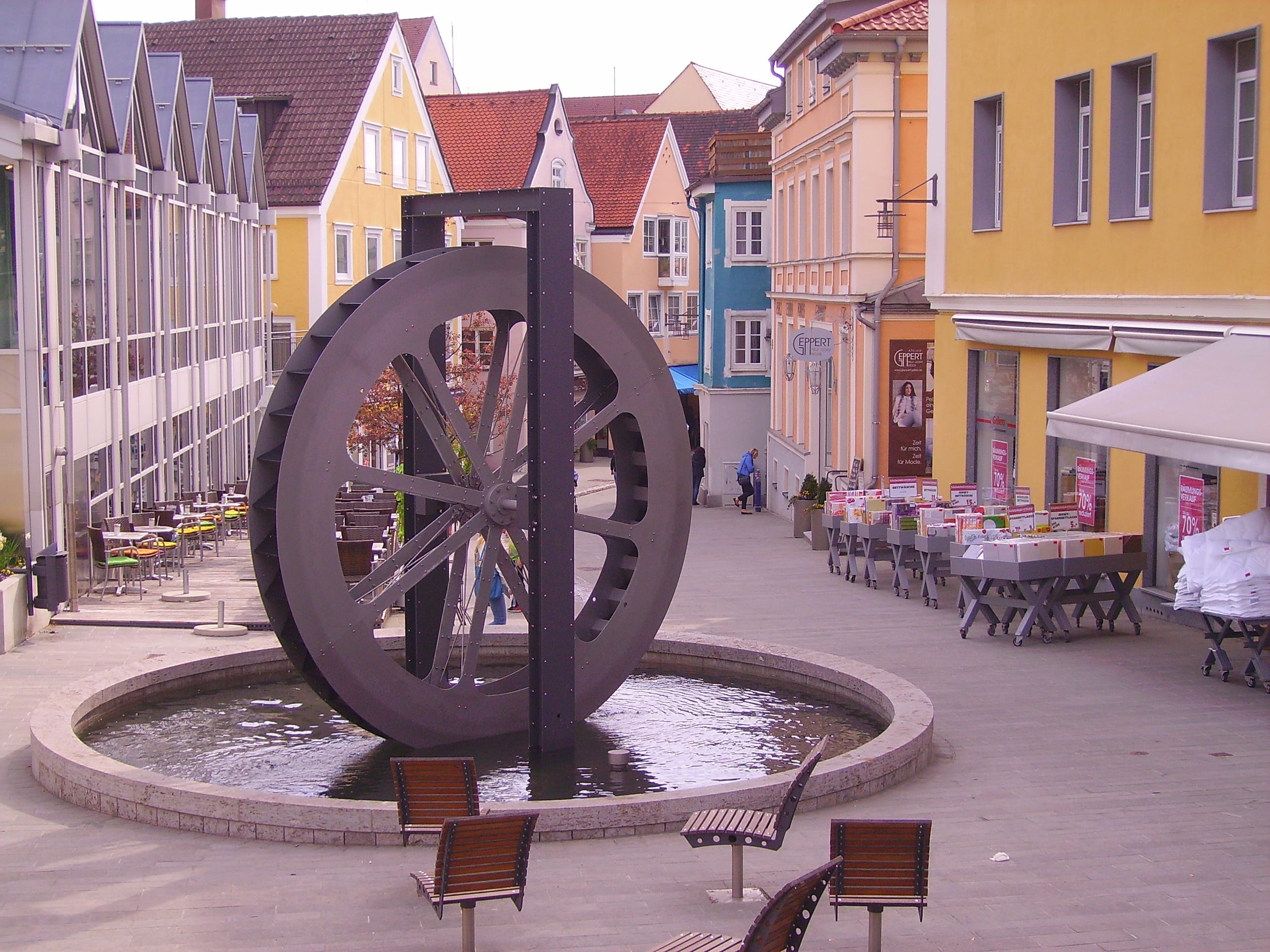 wheel, nature, city, kempten, no people, water, waterwheel, architecture, sculpture, house, fountain, downtown, building, day, building exterior, transportation, HD Wallpaper