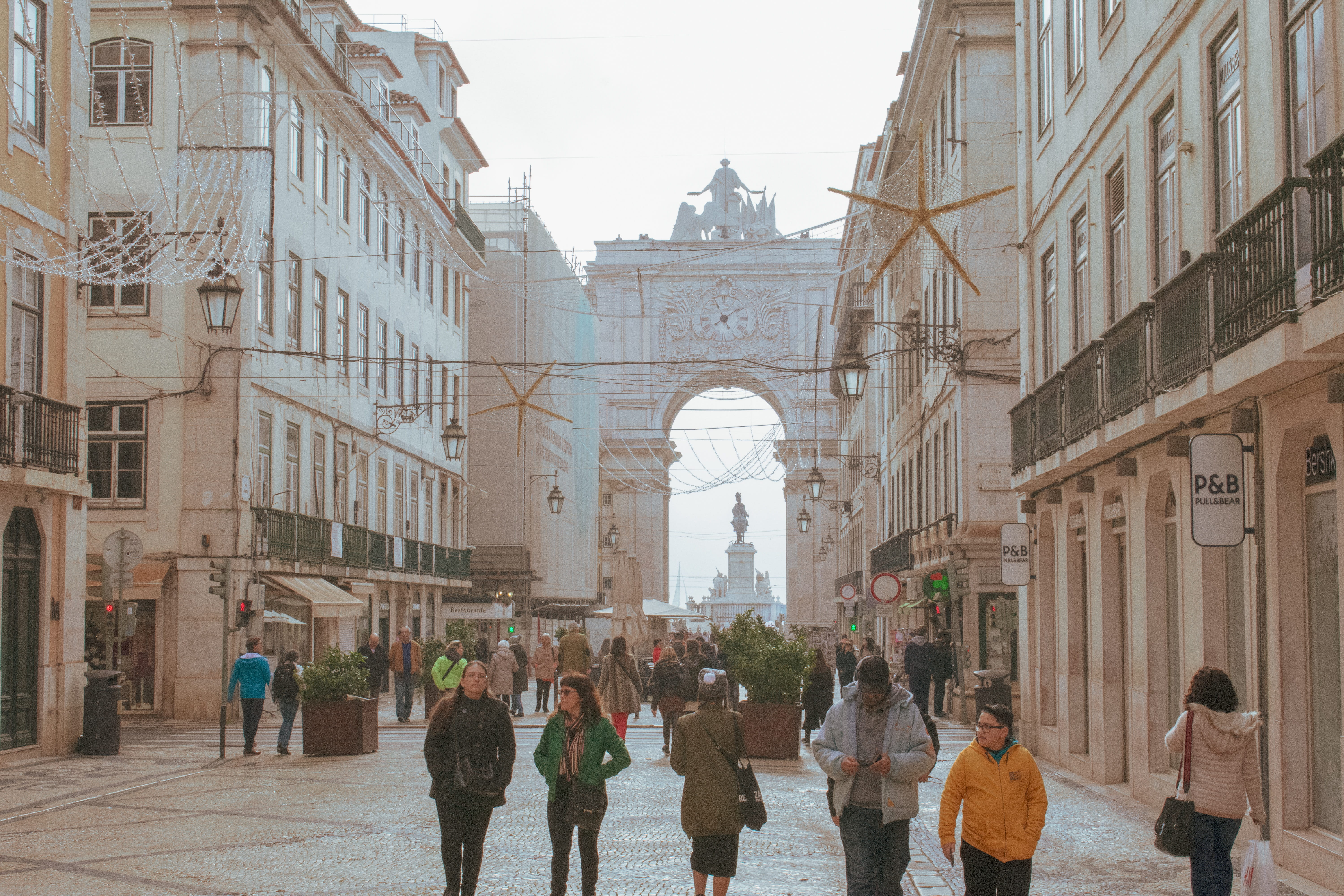 the past, pedestrian zone, lisbon, baixa, street, crowd, building exterior, shopping street, travel destinations, built structure, tourism, women, portugal, HD Wallpaper
