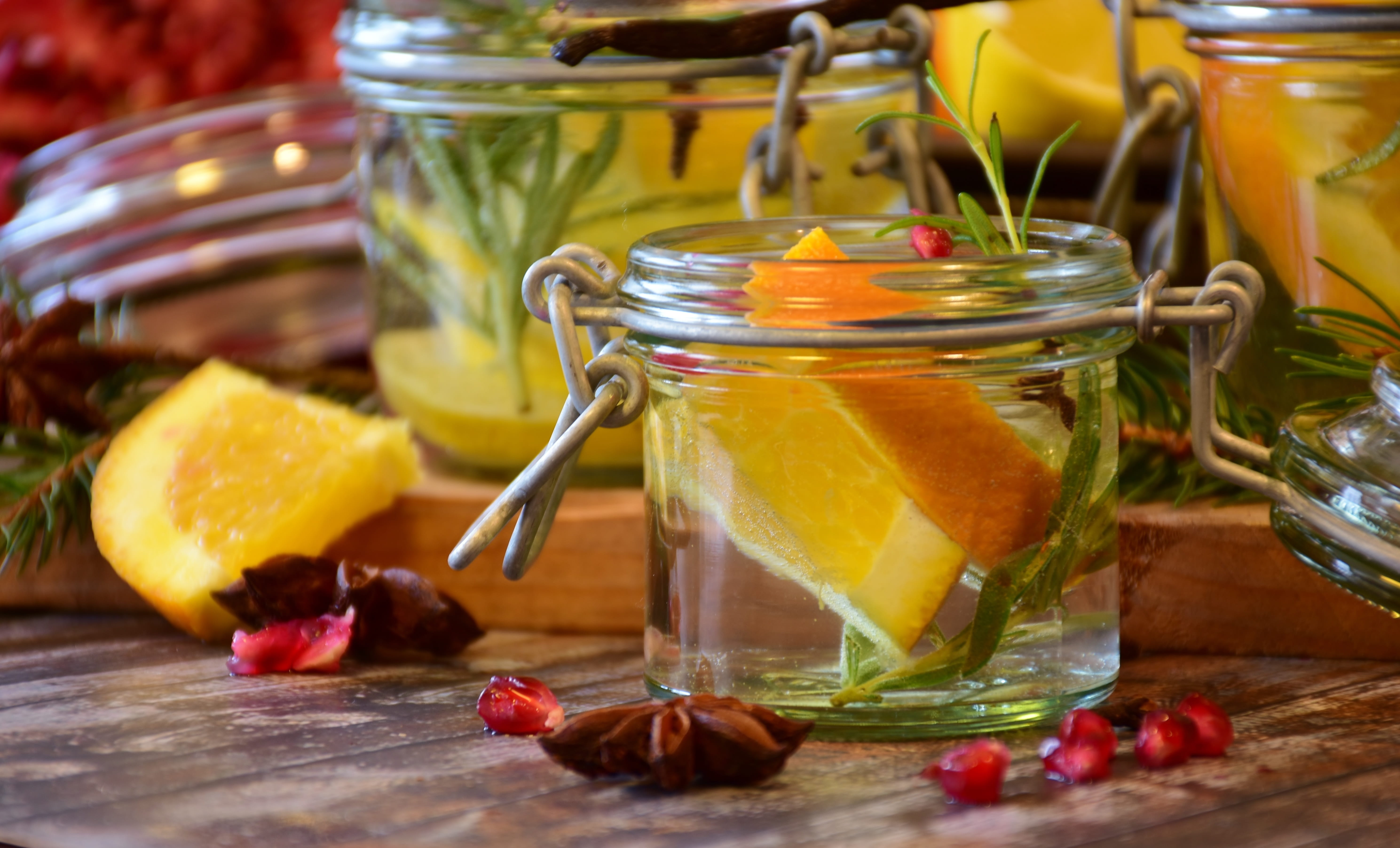 orange, container, christmas decorations, jar, dry, lemon, christmas decoration, fragrance glass, wood - material, advent, cozy, wellbeing, no people, pomegranate, HD Wallpaper