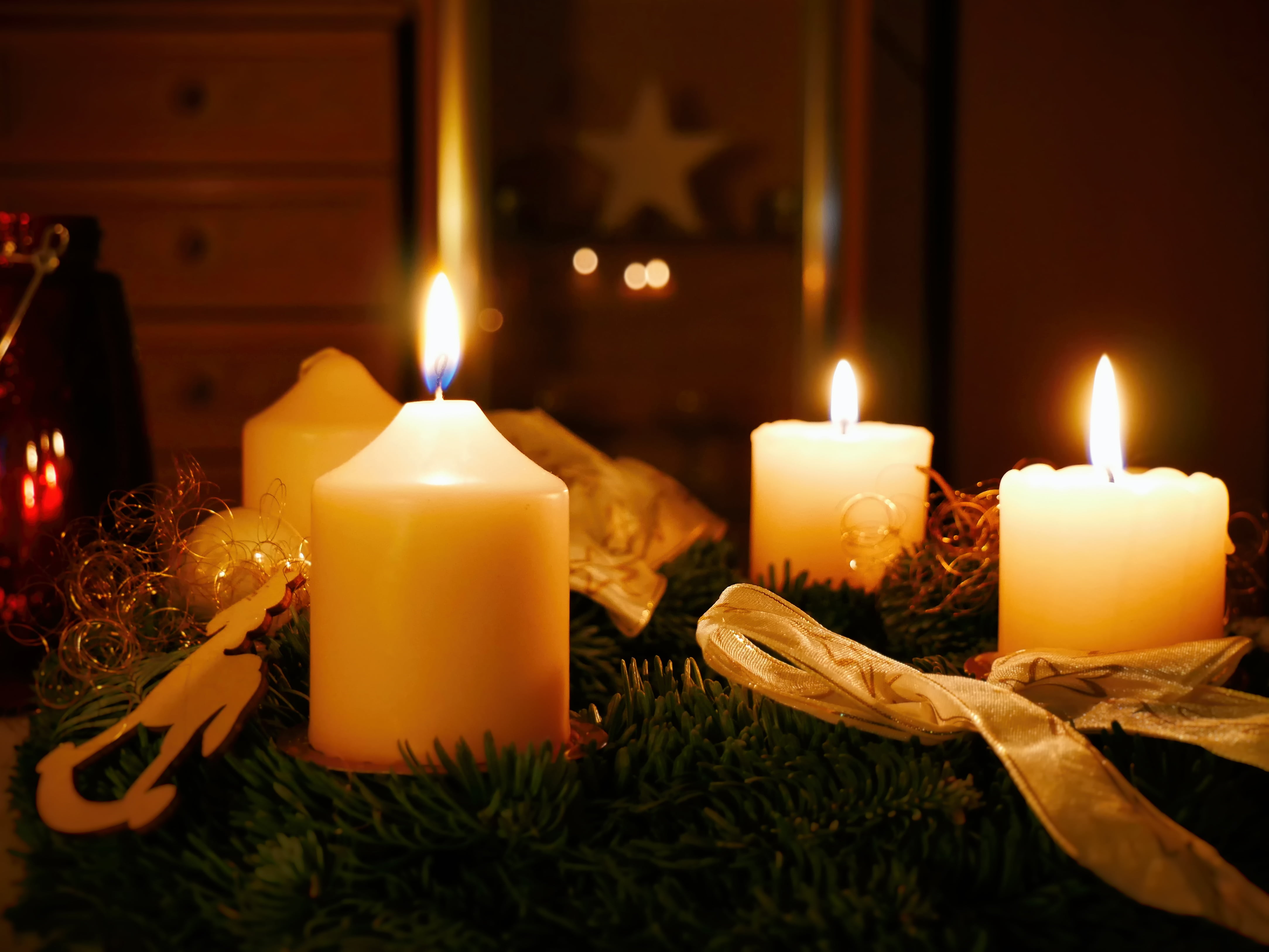 candles, advent, three, christmas, flame, no people, christmas ornament, white, holiday, candle, celebration, glowing, lighted, burning, heat - temperature, HD Wallpaper
