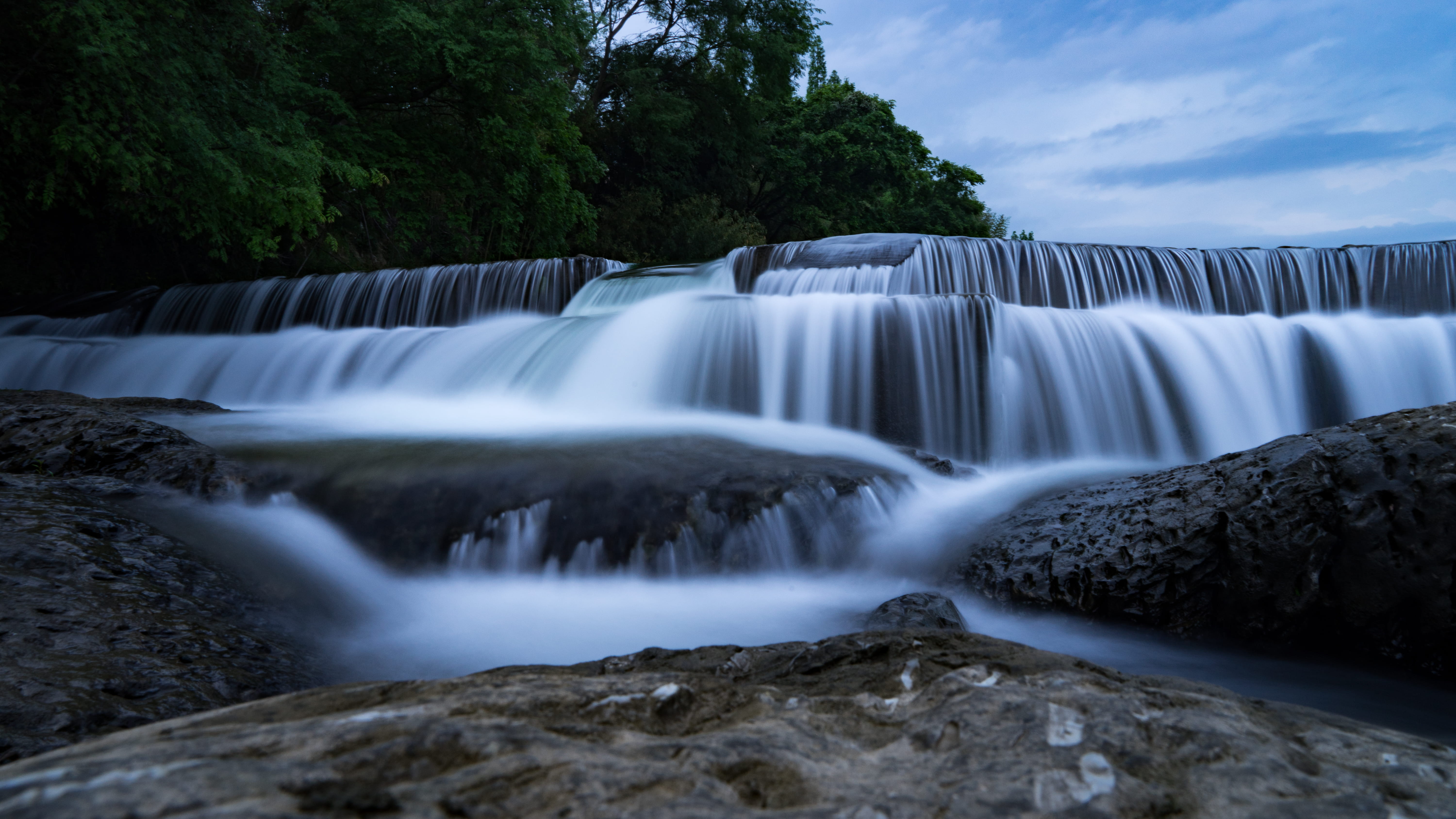 tree, no people, nature, environment, rock, waterfall, sky, time delay, outdoors, blurred motion, land, flowing water, 5K, scenics - nature, power in nature, HD Wallpaper