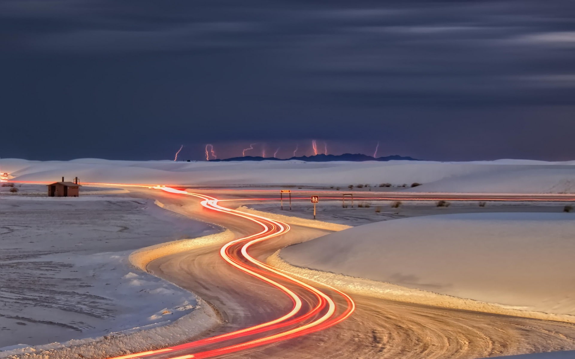 snow, sky, no people, outdoors, water, motion, nature, cloud - sky, light trail, land, transportation, illuminated, 1080P, scenics - nature, non-urban scene, HD Wallpaper