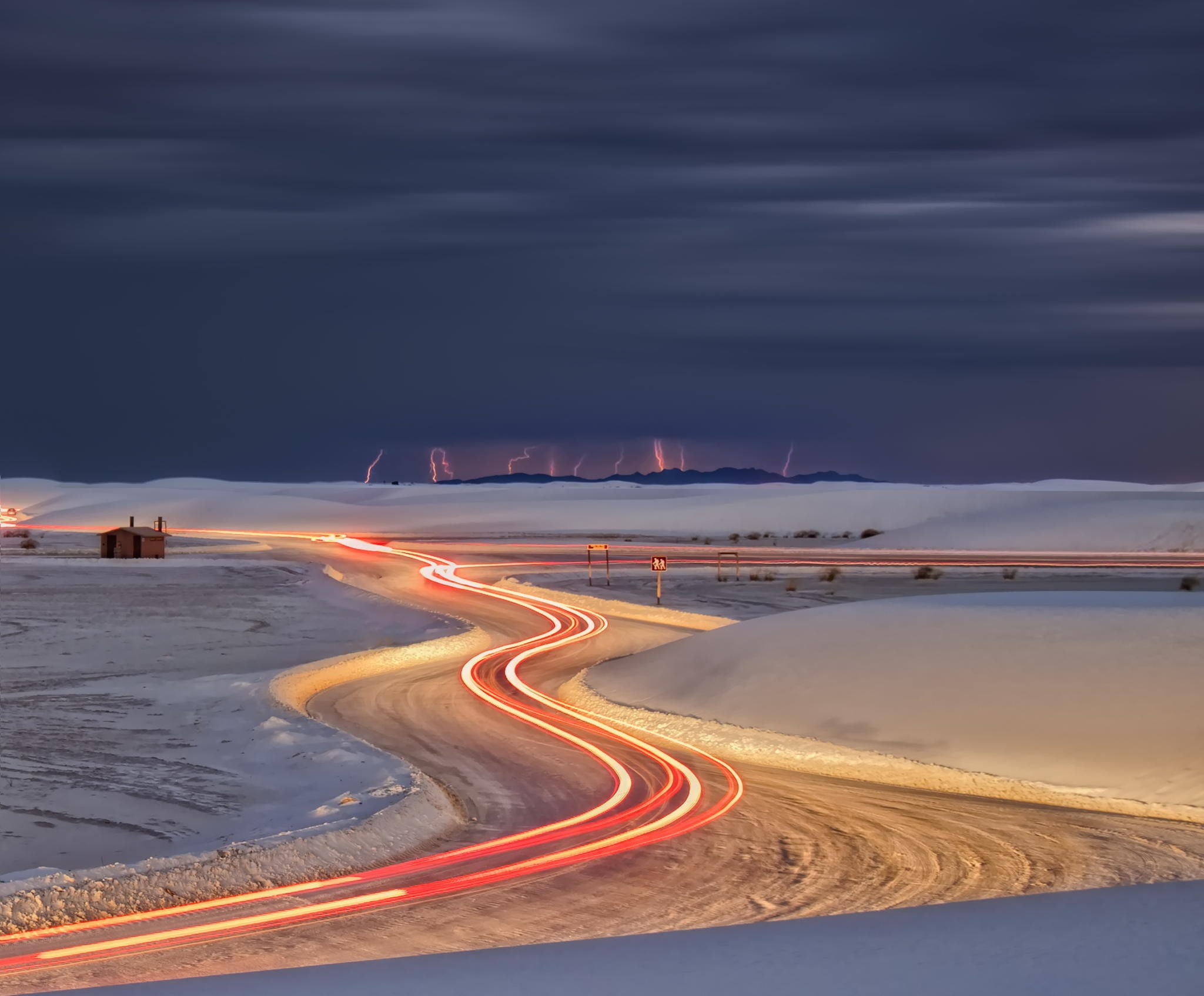 blurred motion, speed, cold temperature, Winter, cloud - sky, transportation, Road, Delay, light trail, 1080P, Night, Glow, no people, curve, outdoors, HD Wallpaper