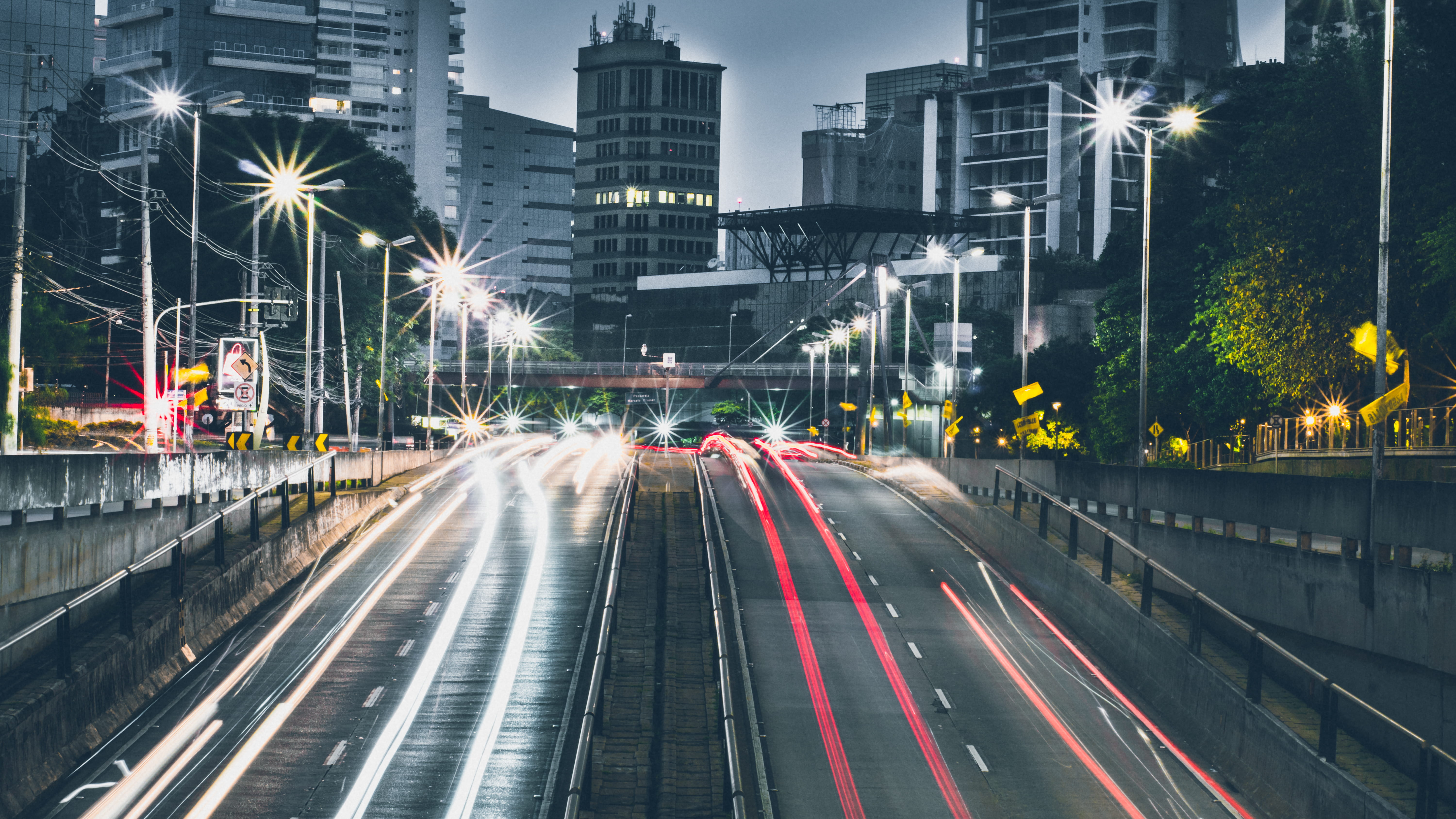 cityscape, building exterior, fast, blur, light streaks, city street, business, long exposure, city life, skyscraper, bridge, street light, office building exterior, HD Wallpaper