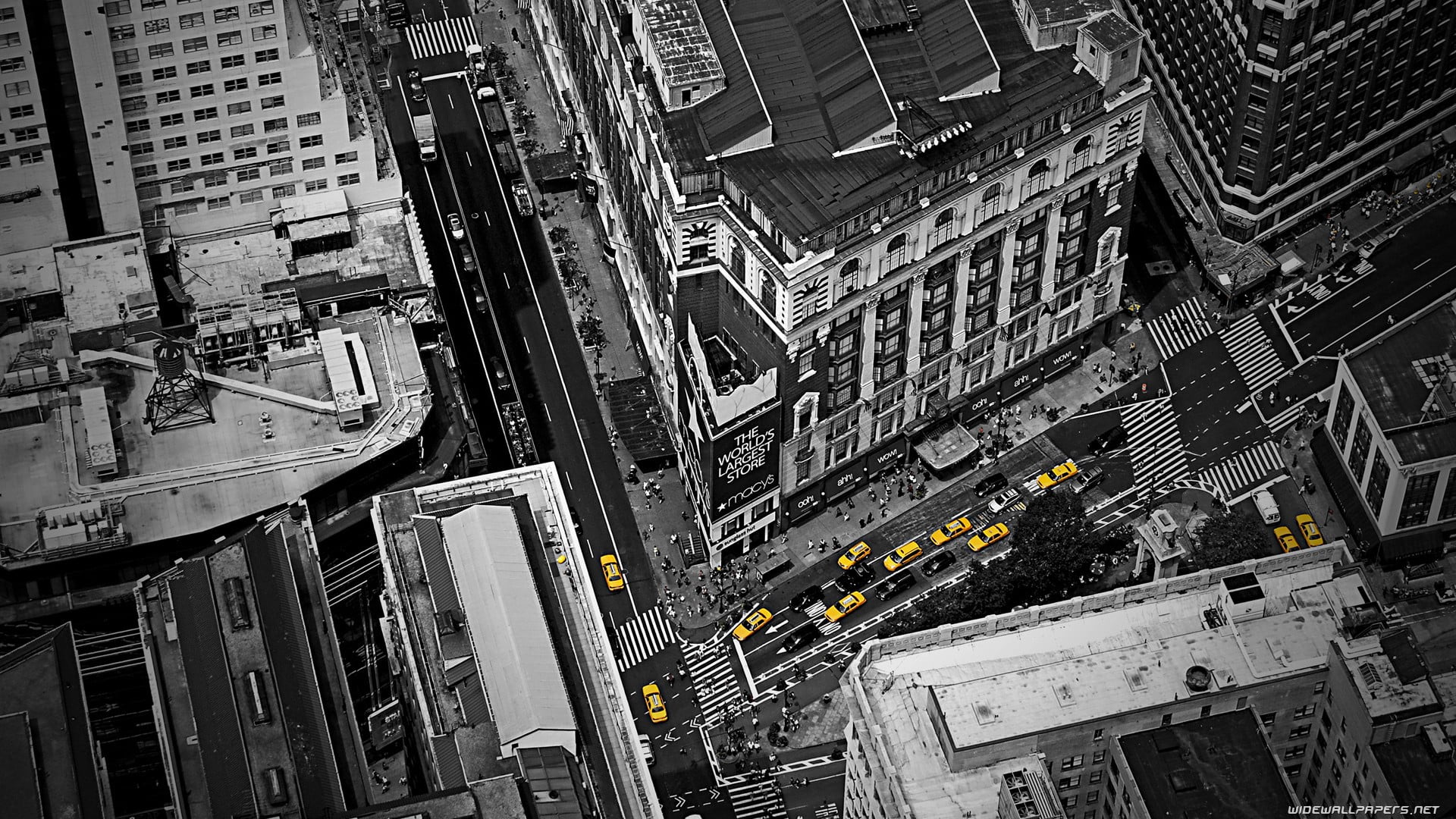 high angle view, city street, building exterior, multiple lane highway, built structure, color, office building exterior, USA, architecture, photography, HD Wallpaper