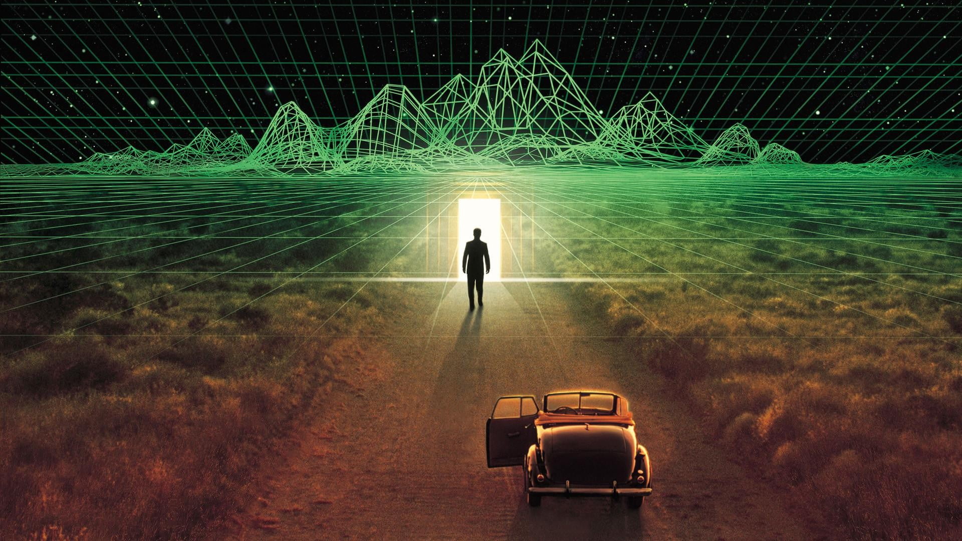 car, real people, leisure activity, nature, movies, computer Graphic, concepts, blue, backgrounds, The Thirteenth Floor, silhouette, motor vehicle, travel, HD Wallpaper