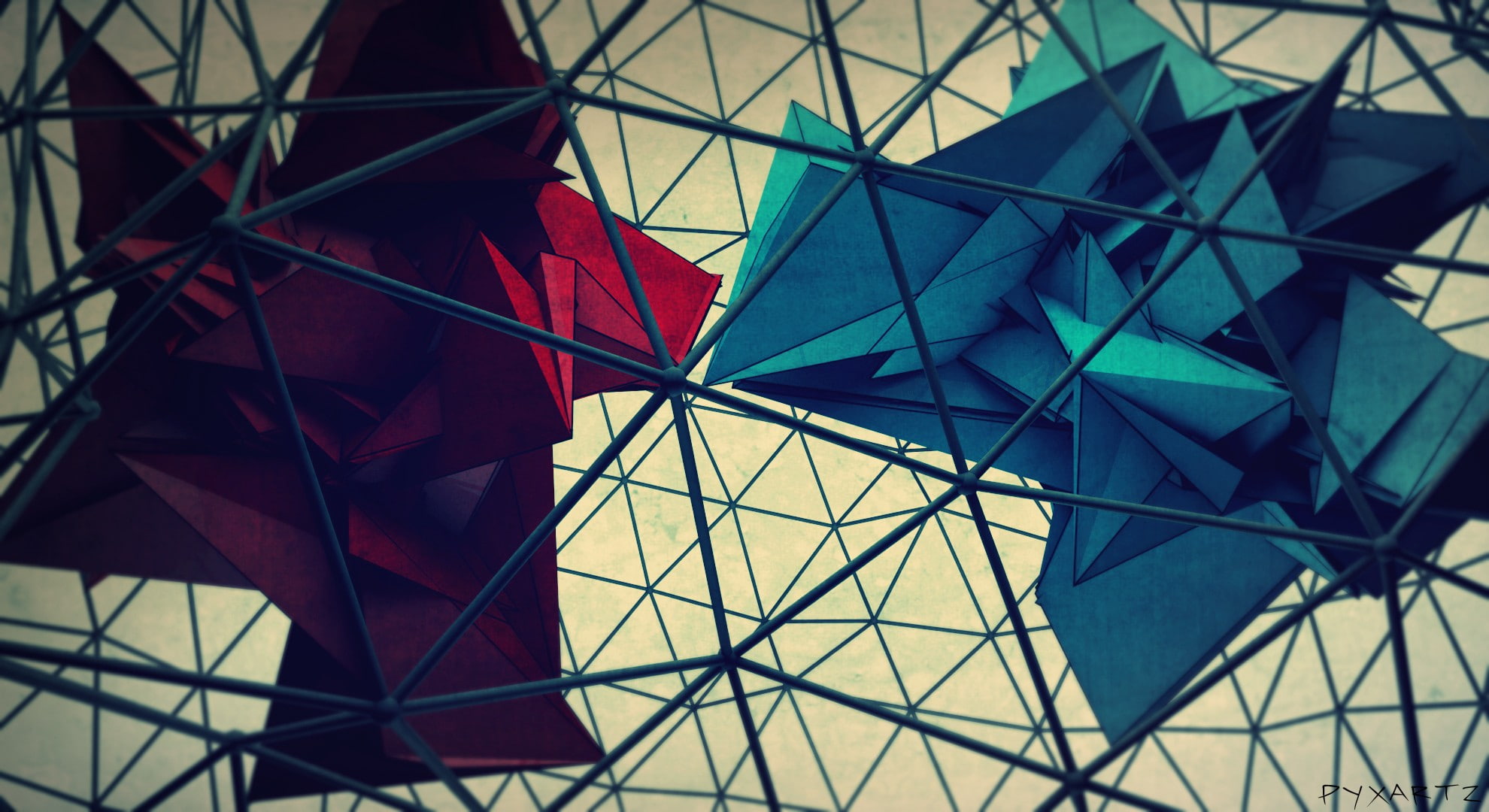 grid, abstract, CGI, triangle, pyxArtz, 1080P, digital art, 3D, HD Wallpaper