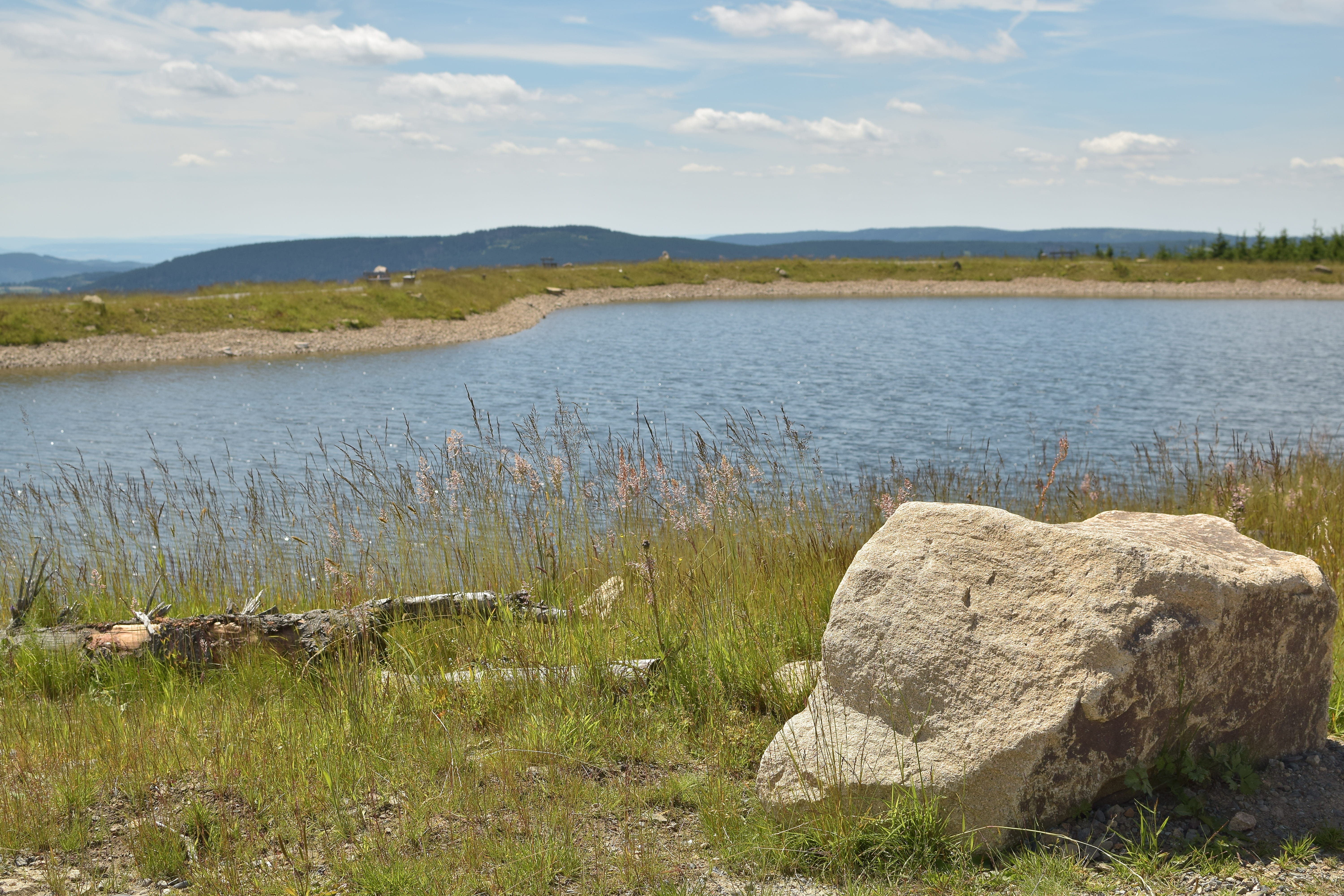 water, sky, solid, braunlage, non-urban scene, beauty in nature, landscape, Pond, plant, artificial pond, rock - object, nature, Quiet Zone, day, blue, HD Wallpaper
