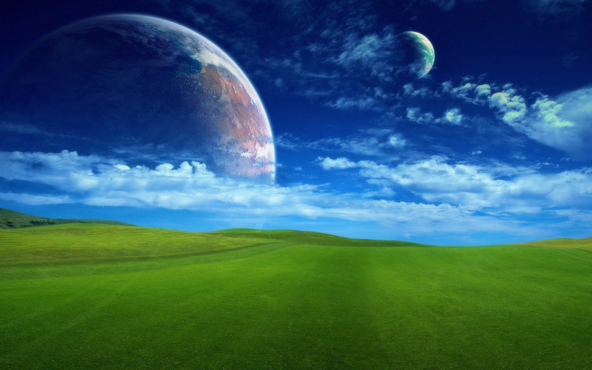 non-Urban Scene, springtime, tranquil Scene, environment, panoramic, greens, astronomy, moon, day, idyllic, clouds, light - Natural Phenomenon, sky, landscape, HD Wallpaper