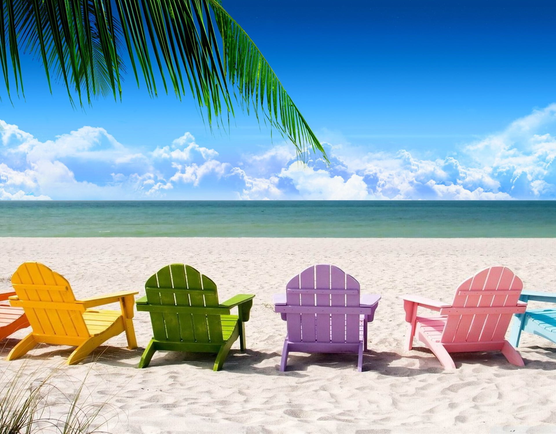 sea side, deck chairs, edited, 1080P, photo manipulation, beach, HD Wallpaper