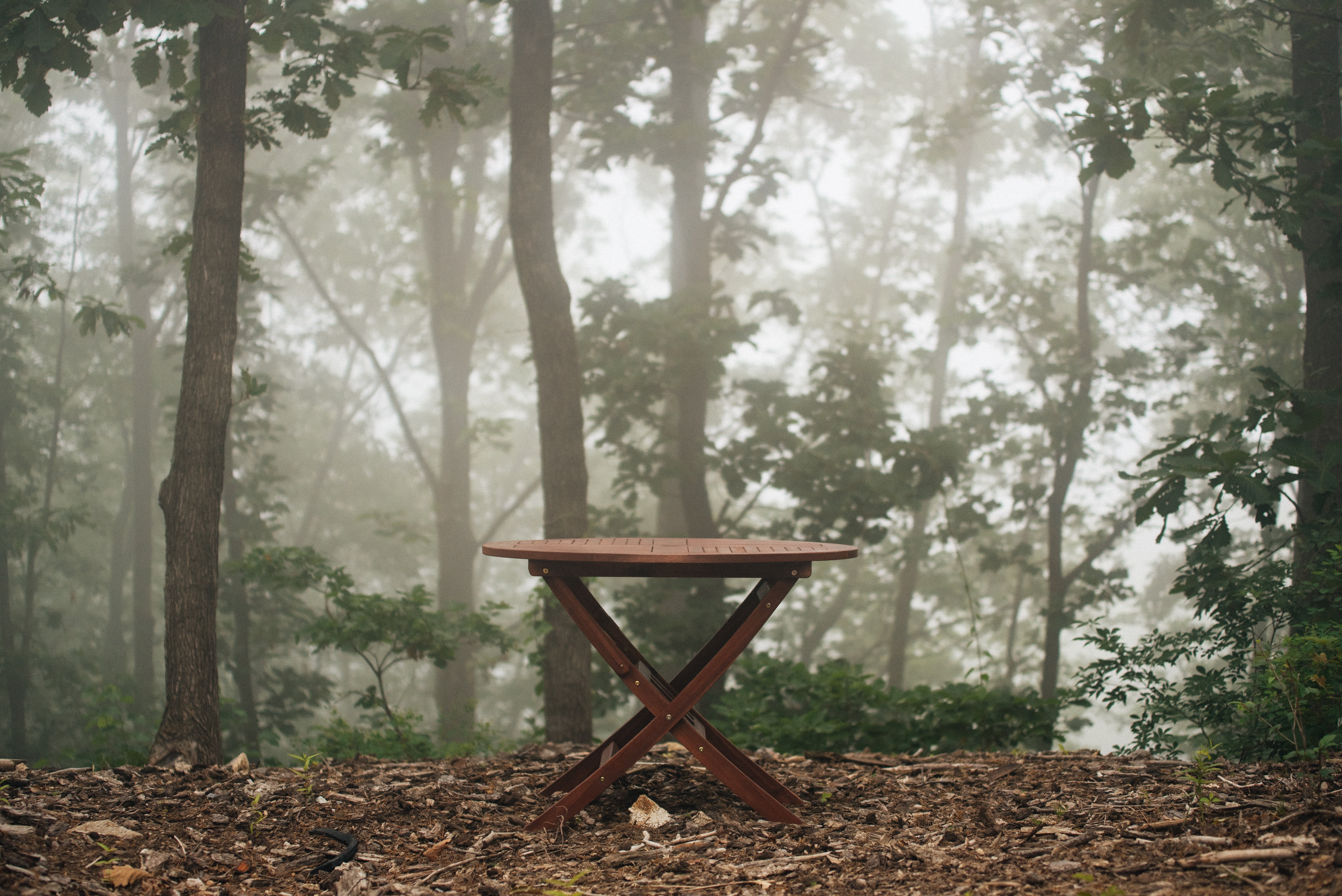 table, wood, landscape, chair, tree trunk, break, woodland, folding, no people, outdoor furniture, brown, garden, plant part, cafe, day, leaf, forest, withered, HD Wallpaper