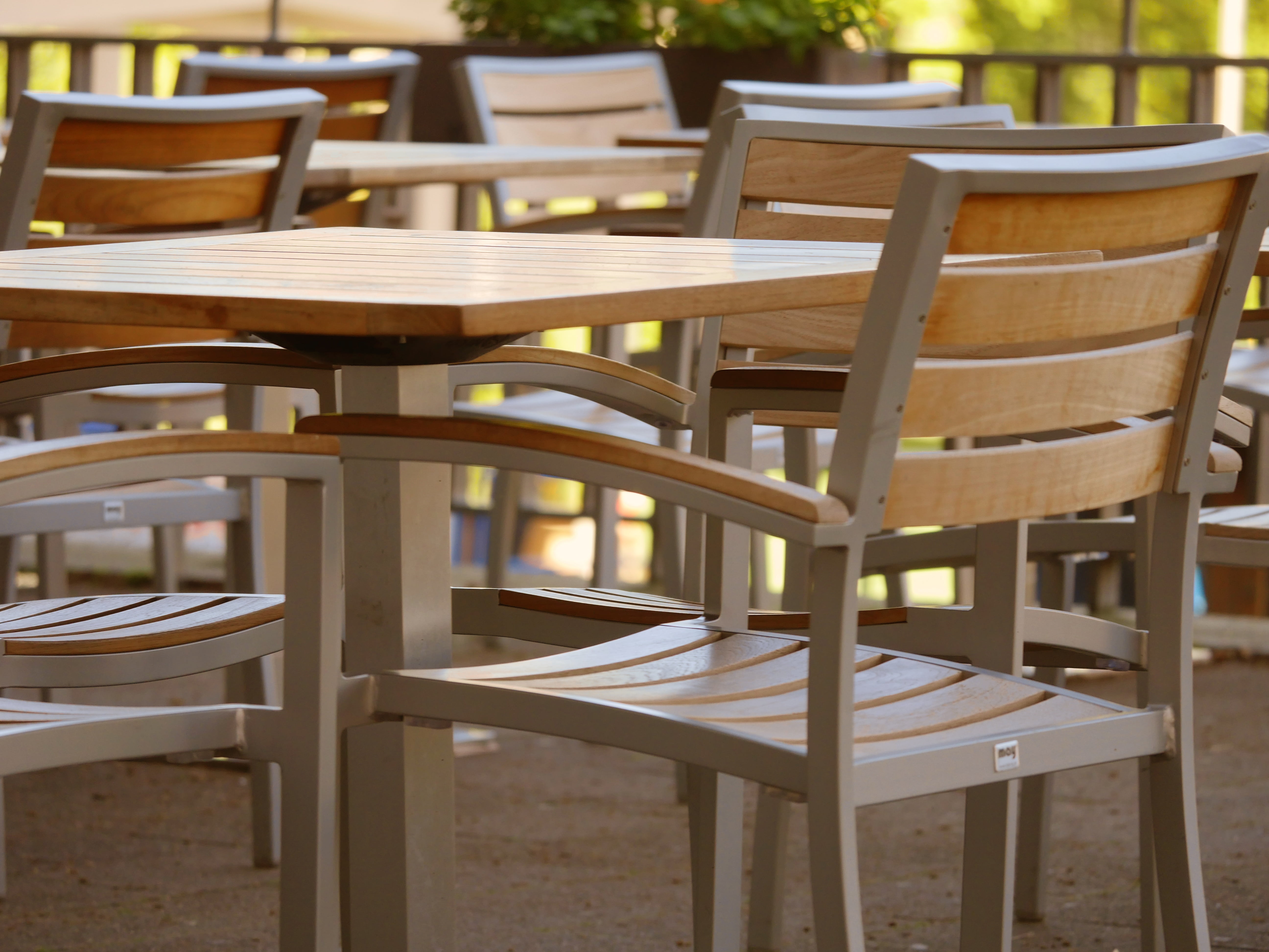 chair, drink, sit, outdoors, sunlight, arrangement, no People, out, furniture, day, wood - Material, setting, dining tables, focus on foreground, shadow, HD Wallpaper