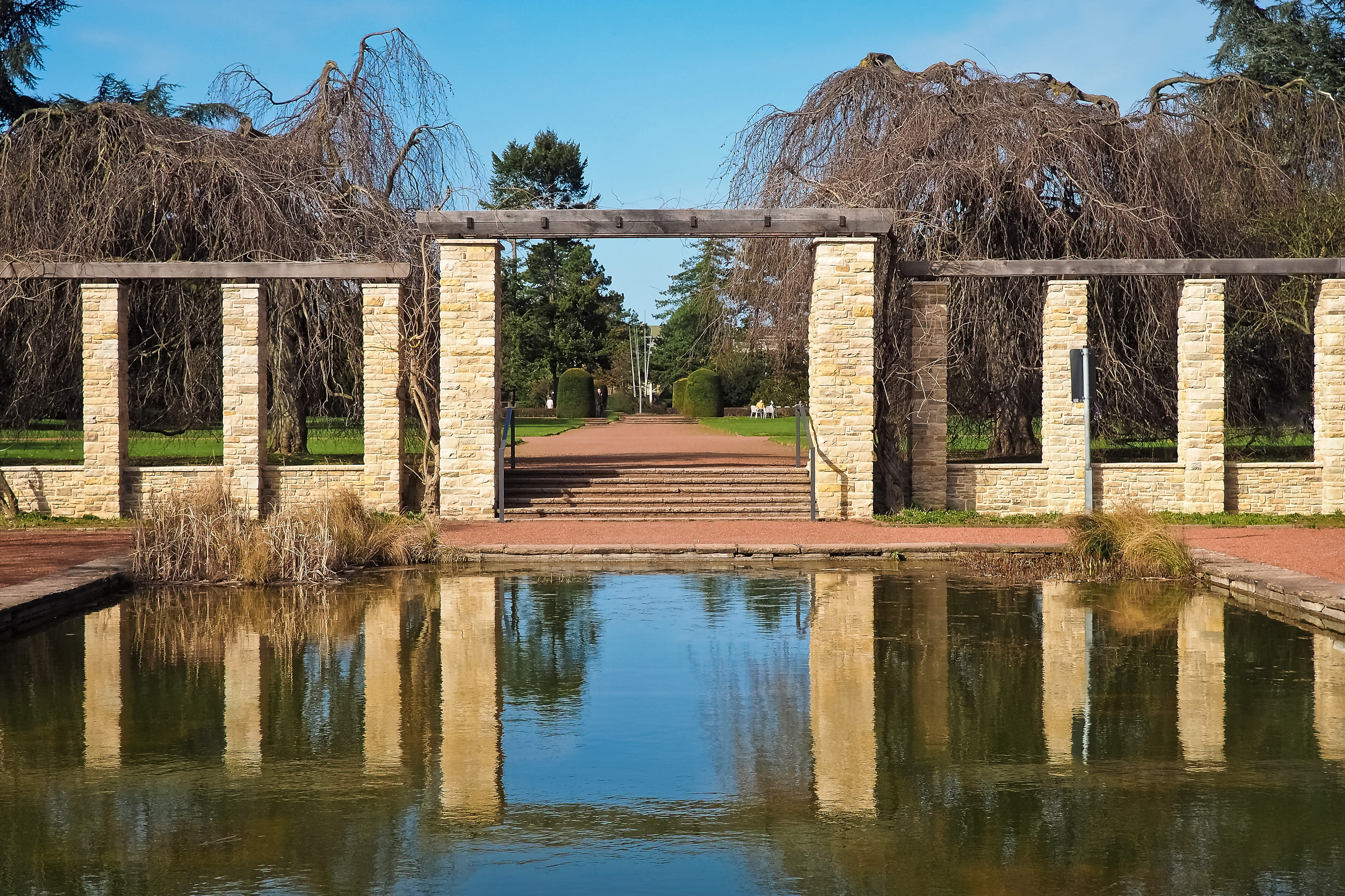parks, building exterior, natural stone, built structure, plant, sun, scenic, 4K, architectural column, bridge - man made structure, rustic, away, Architecture, HD Wallpaper