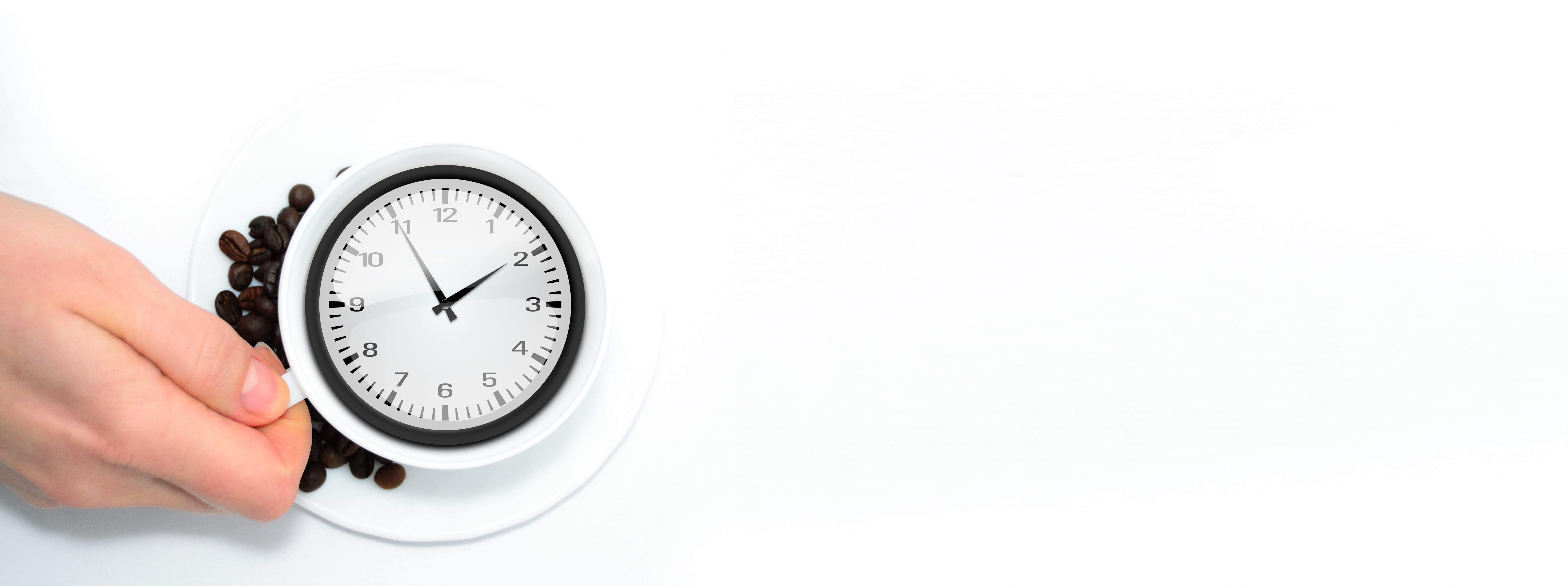 clock face, 5K, chrome, drink, rest pause, coffee cup, checking the time, morning, person, holding, business, break, body part, adult, indoors, white background, HD Wallpaper