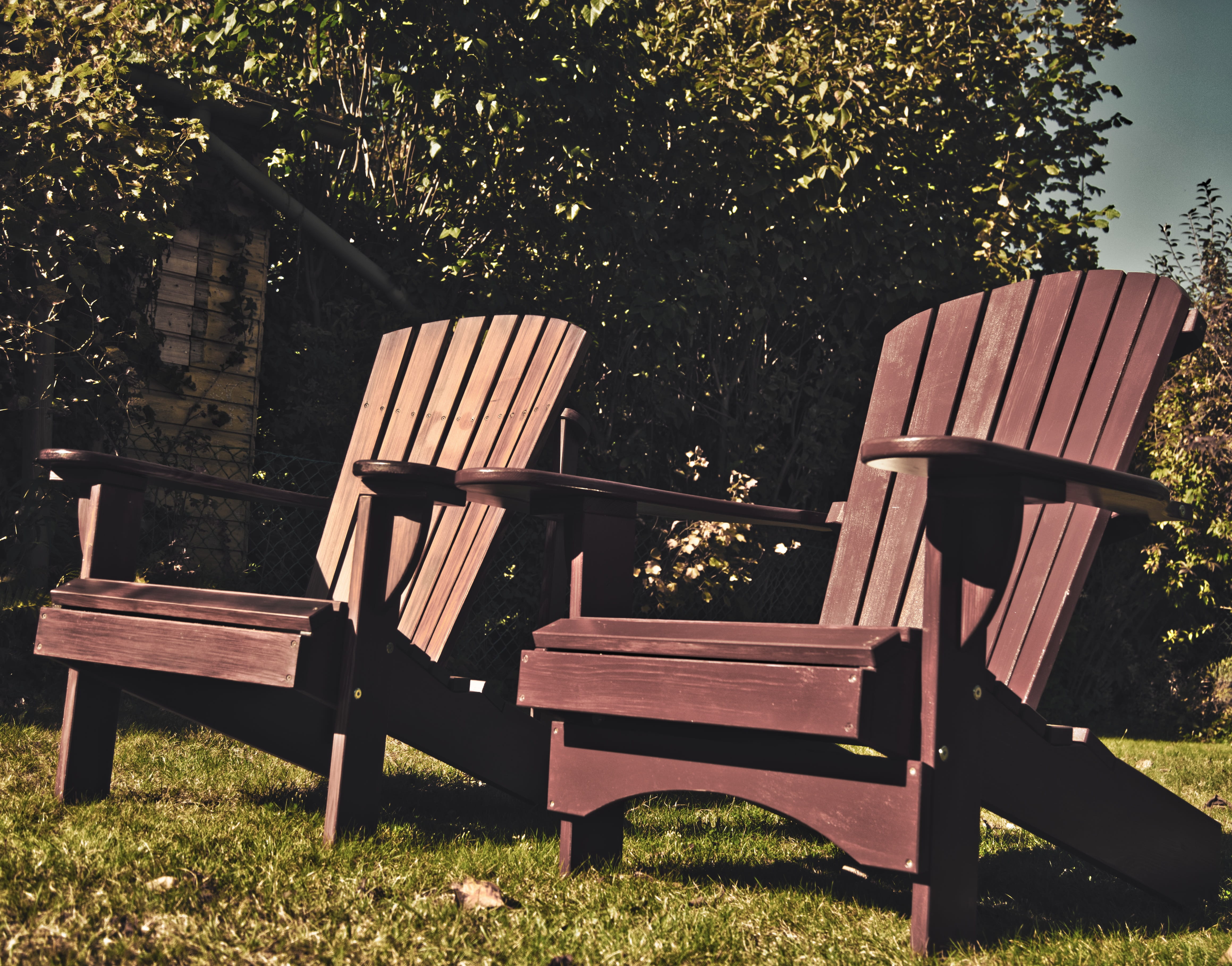 grass, wood, chair, 4K, cozy, time out, rest, recovery, wood - material, break, sunlight, absence, garden, empty, outdoor chair, adirondack, bench, relaxation, HD Wallpaper
