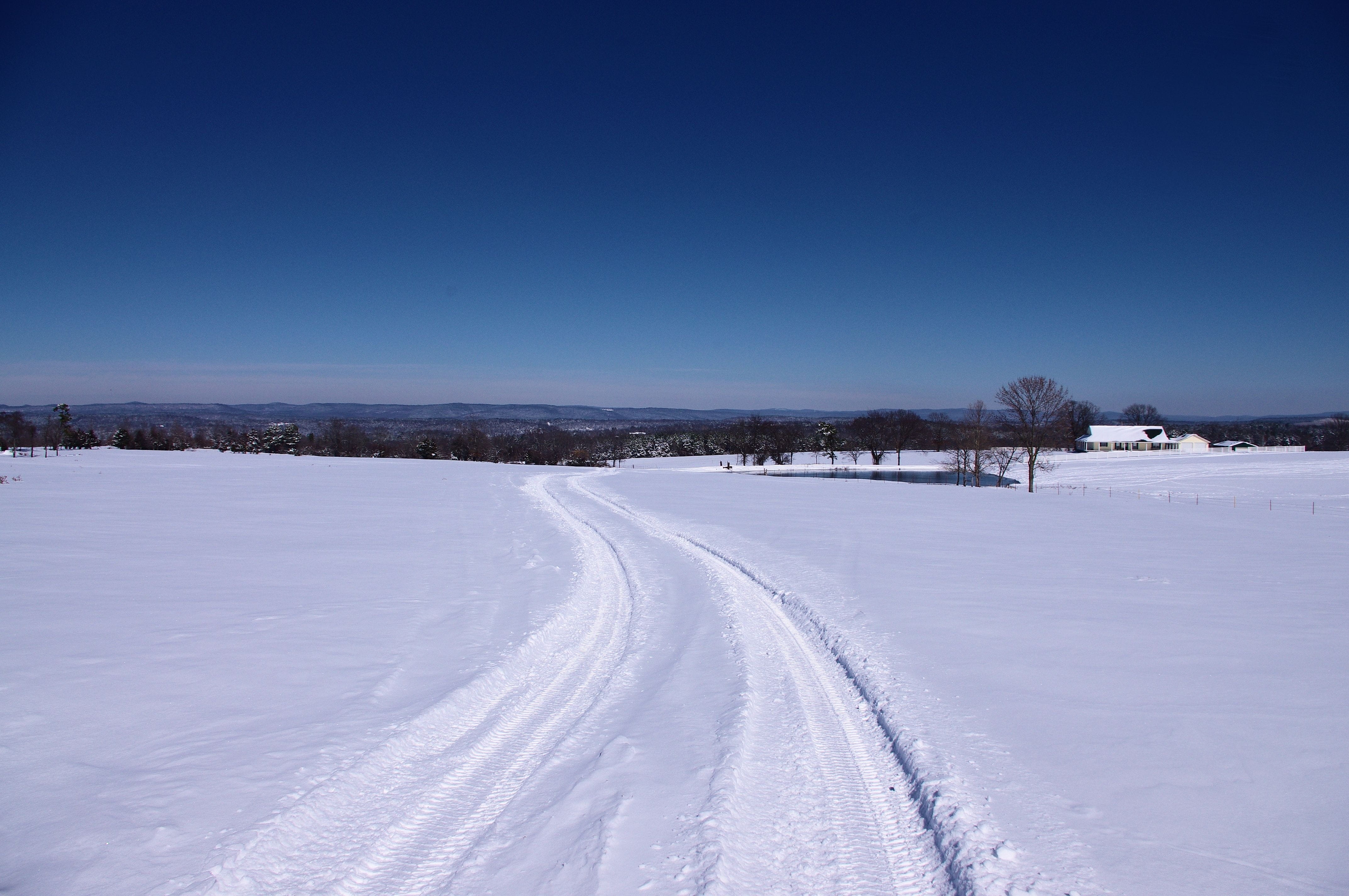 covering, copy space, scenic, tranquil scene, clear sky, fresh, cold, blue, winter, frozen, rural, snow, day, landscape, nature, wintry, 4K, white color, HD Wallpaper