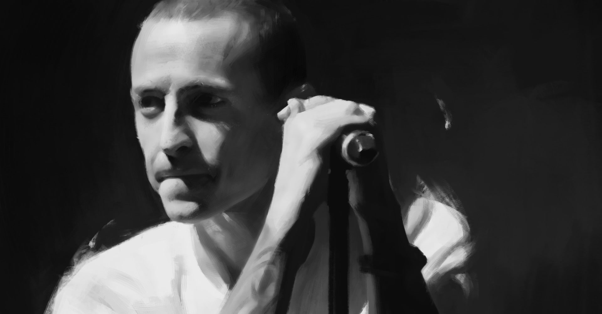 artwork, 1080P, Chester Bennington, monochrome, singer, illustration, HD Wallpaper