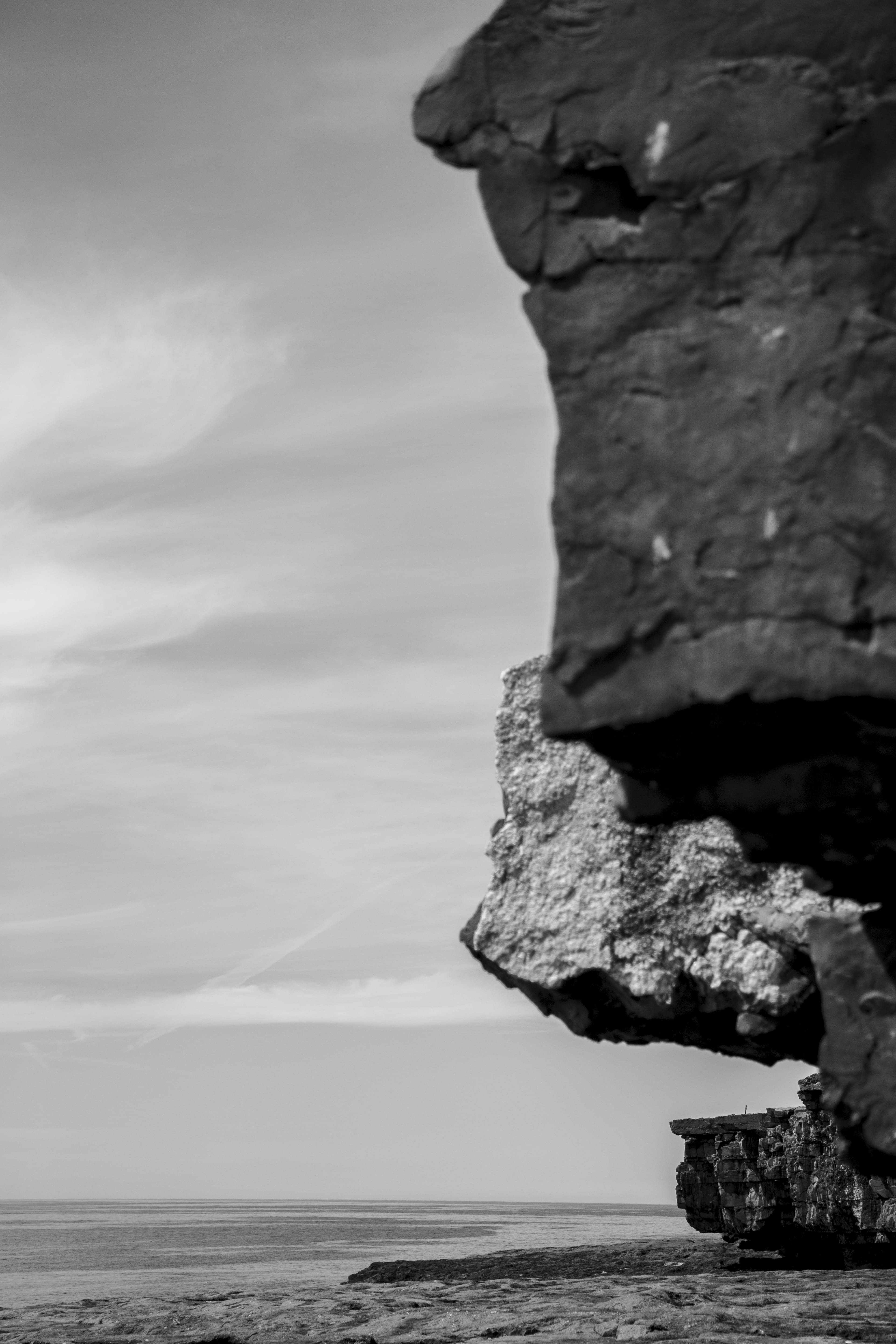 beauty in nature, stack rock, eroded, solid, tranquil scene, stone, 5K, horizon, water, rocks, no people, day, outdoors, sea, rock - object, rock, blacknwhite, Phone HD Wallpaper