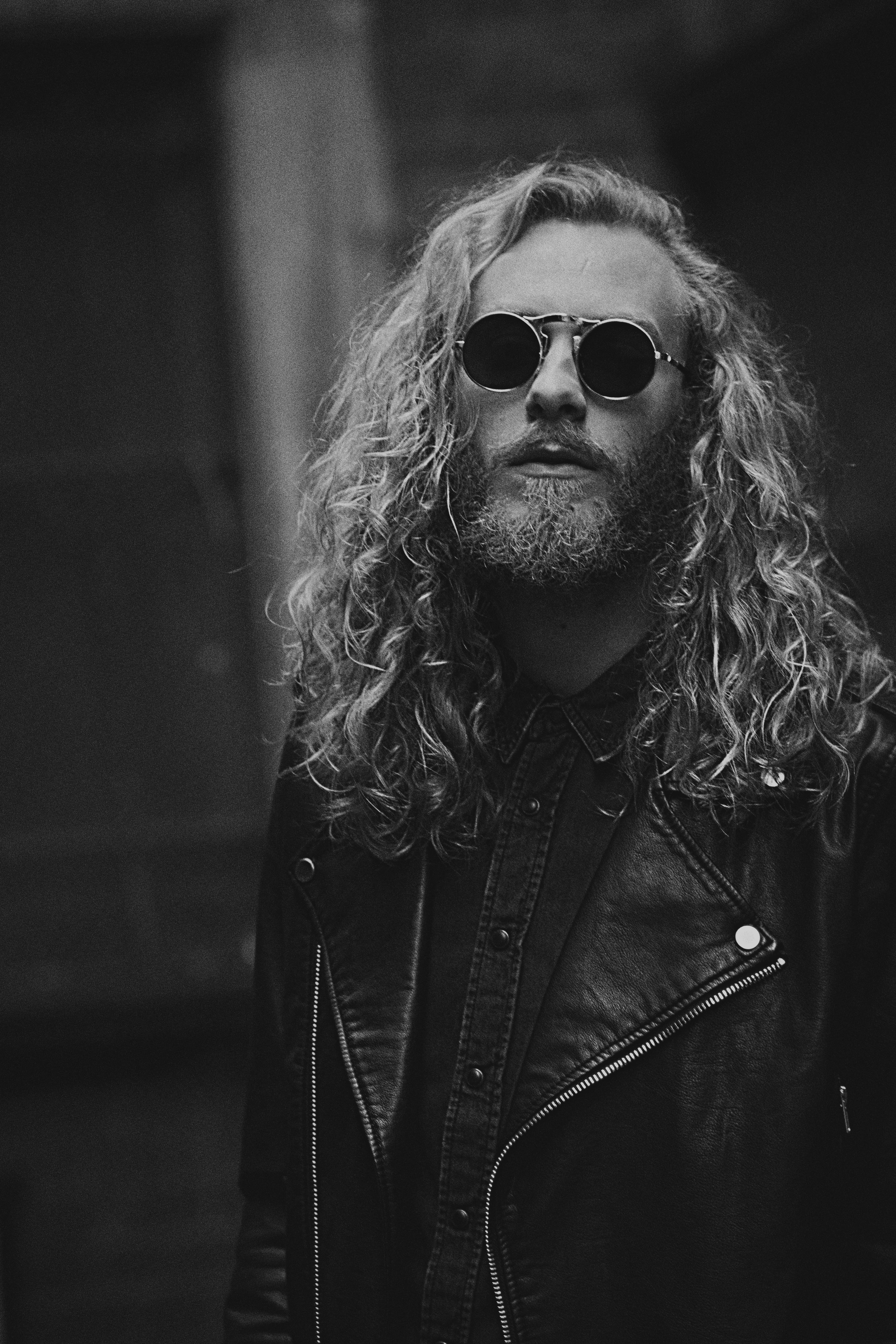 male, hairstyle, front view, portrait, long hair, blacknwhite, sunglasses, beard, shirt, lifestyles, grayscale, eyewear, person, photo, leisure activity, Phone HD Wallpaper