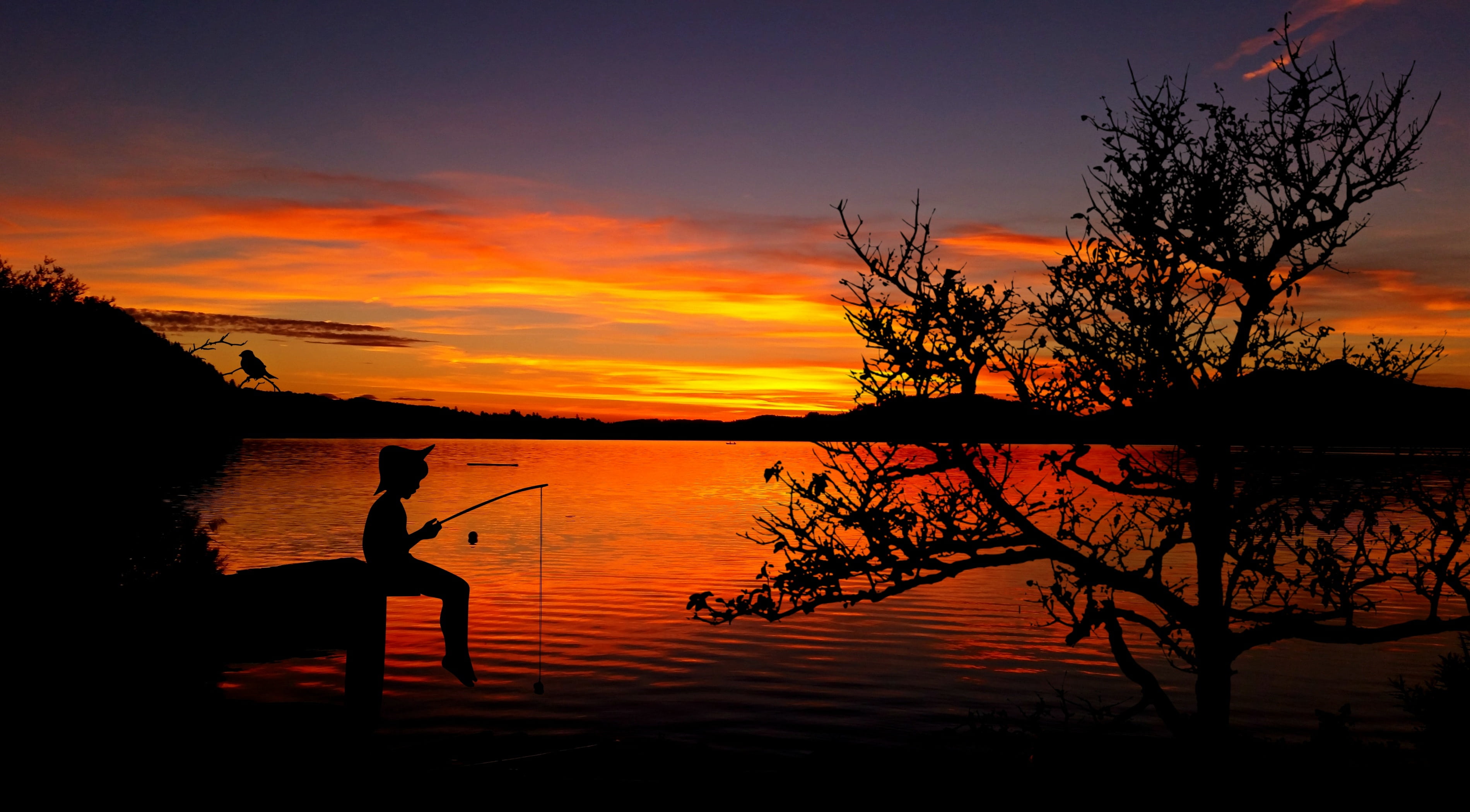 holiday, beauty in nature, waterfront, waters, plant, recover, mood, outdoors, tranquility, cloud - sky, child, reflection, relax, fishing pond, summer, HD Wallpaper