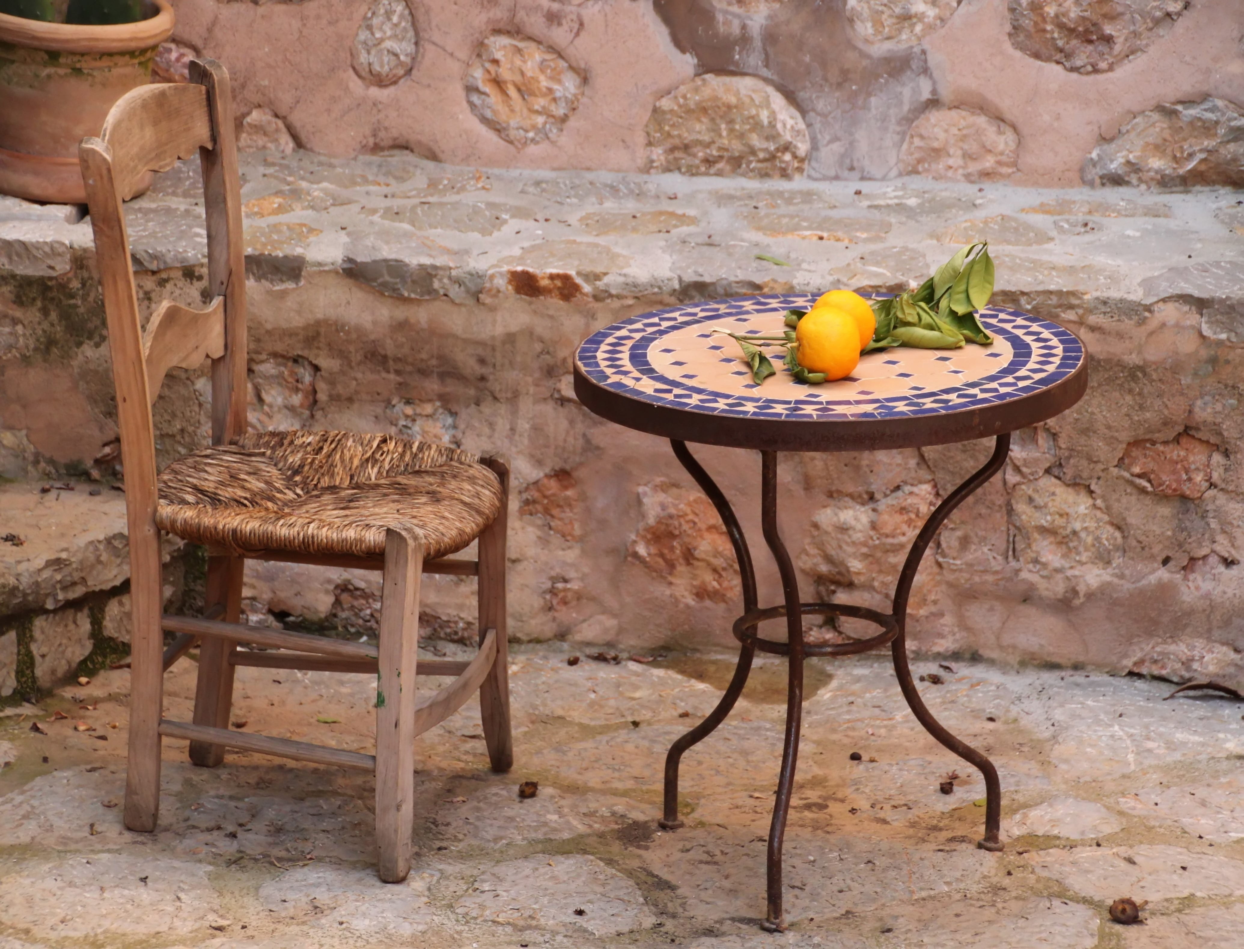 brown, indoors, holidays, no people, food and drink, healthy eating, mallorca, food, fruits, tropical fruits, seat, summer, still, rest, oranges, wicker chair, HD Wallpaper