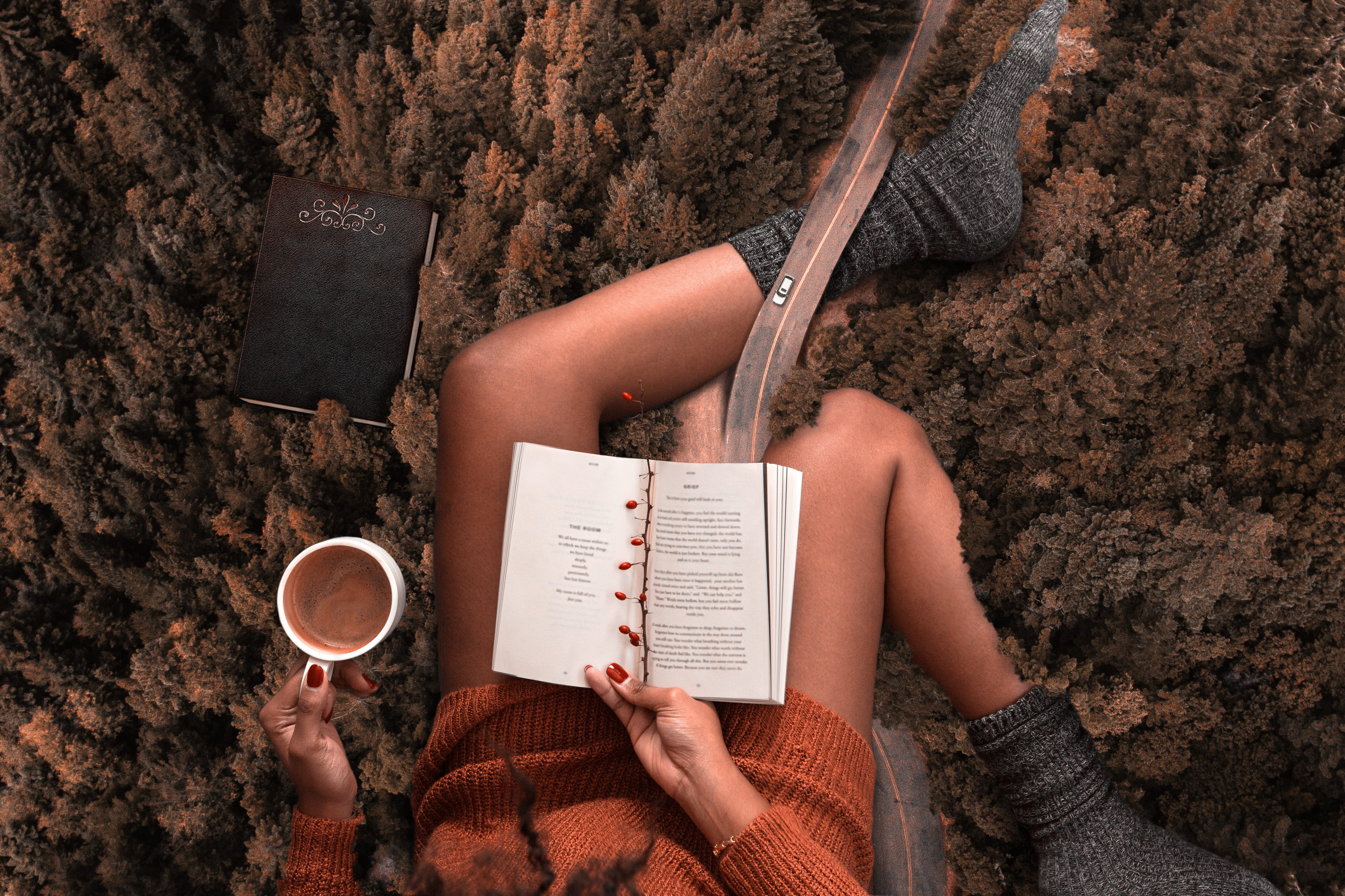 food and drink, white, coffee, directly above, drinking, orange, read, book, 5K, chill out, socks, recovery, mug, nature, human hand, refreshment, holding, HD Wallpaper