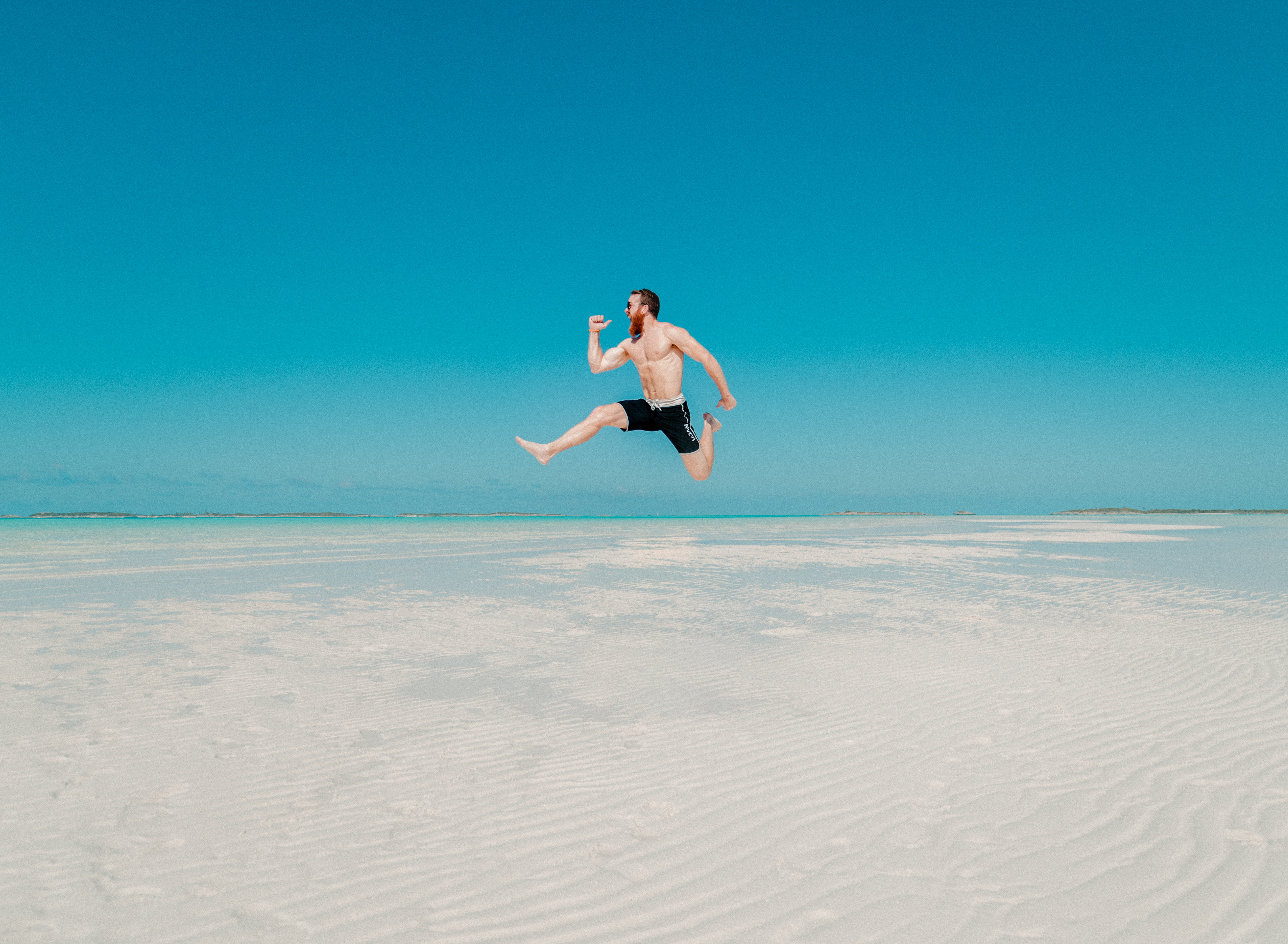 trip, shore, day, person, full length, enjoyment, beach, positive emotion, mid-air, vacation, blue, land, people, sky, young adult, horizon, leisure activity, HD Wallpaper