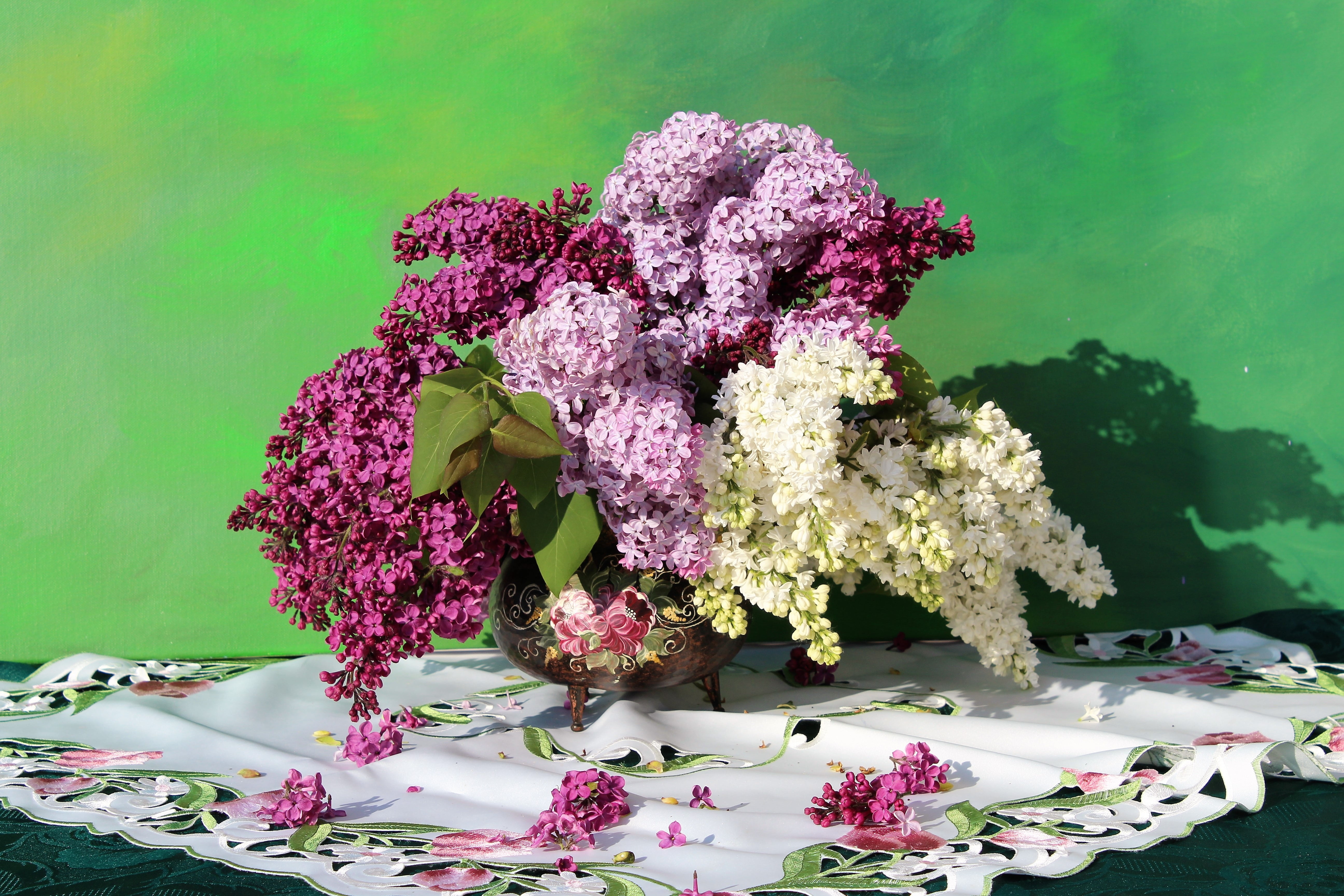 bloom, plant, flowering plant, indoors, tablecloth, pastellfarben, fragrant, 5K, lilacs, bouquet, flora, fill, lilac bouquet, flower vase, vulnerability, HD Wallpaper