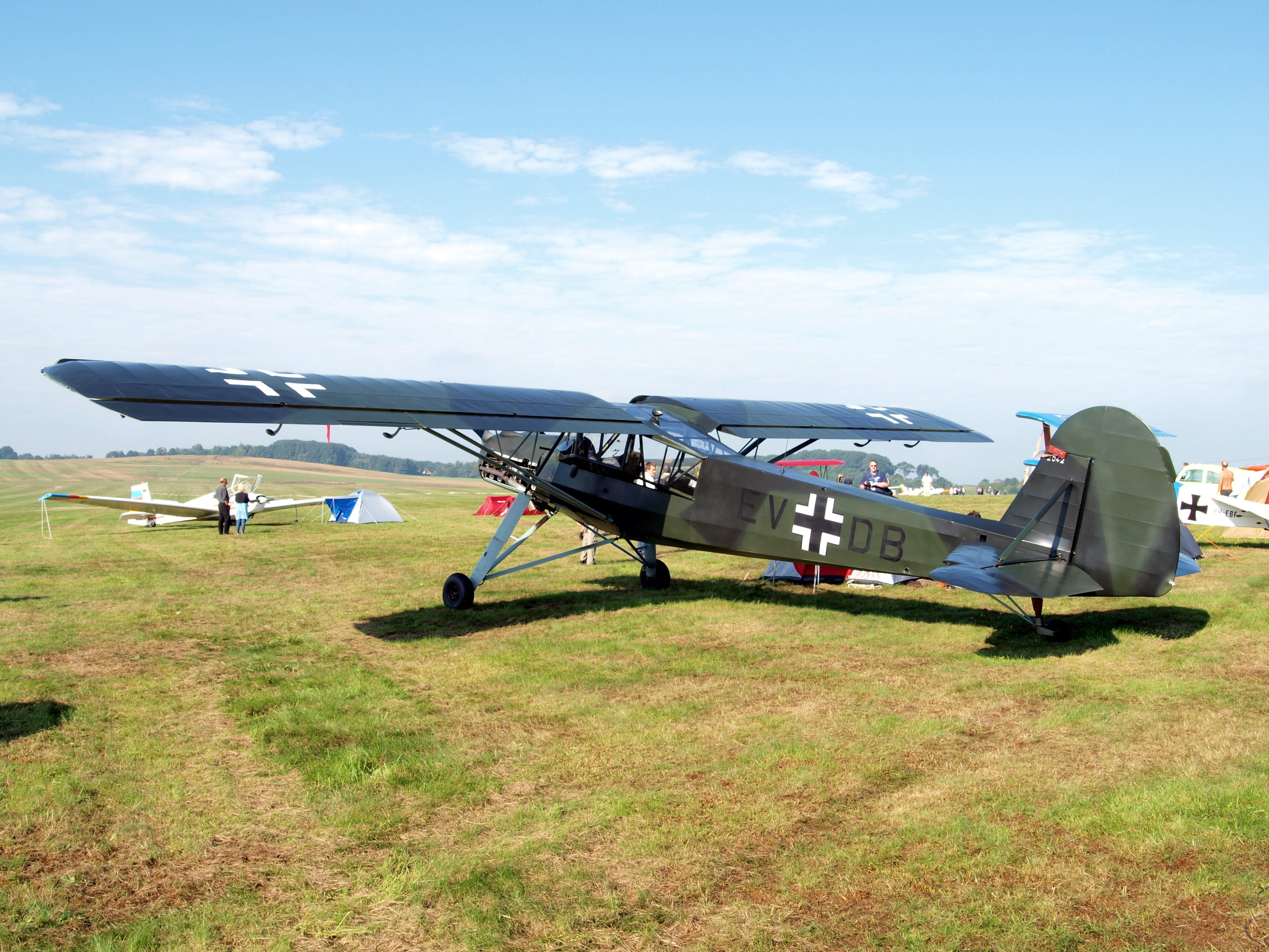 storch, land, military, grass, Plane, travel, Airplane, mode of transportation, airport, air vehicle, historical, belgium, 1942, transportation, day, on the move, HD Wallpaper