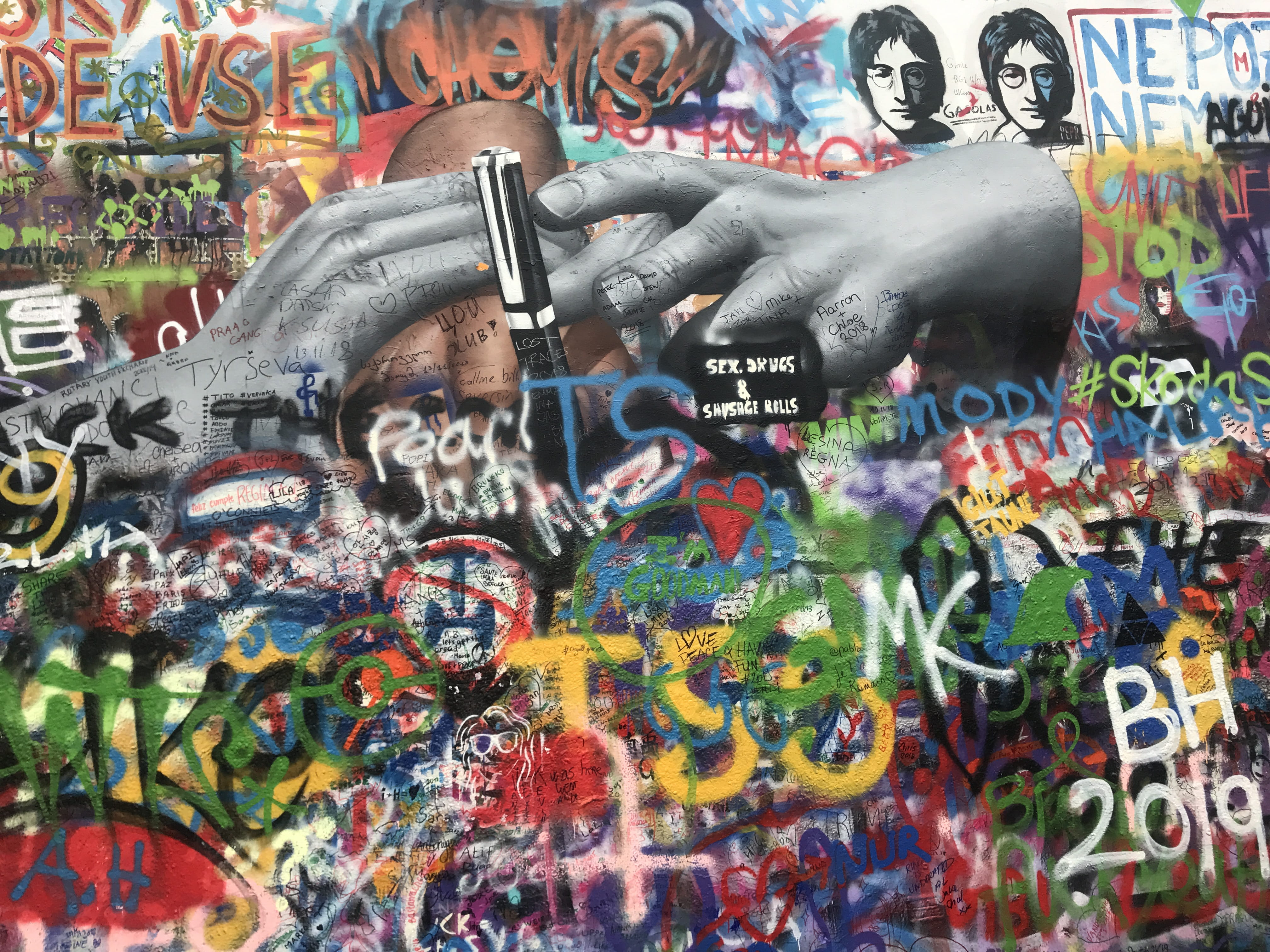 multi colored, creativity, no people, painting, doodle, art, text, graffiti, human, john lennon wall, wall, choice, poster, variation, person, velkopřevorské nám. 490/1, HD Wallpaper