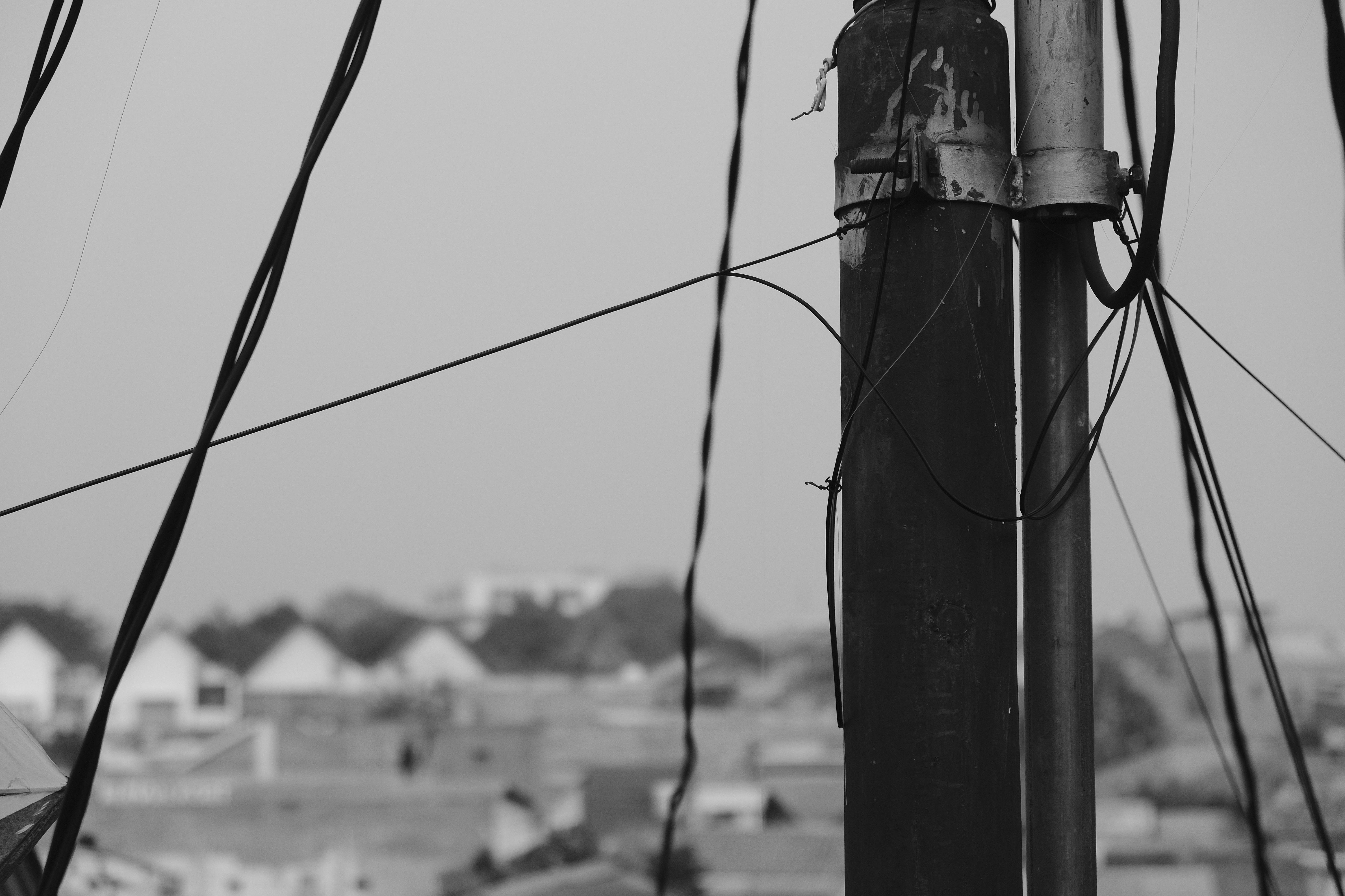 sad mood, cable, nature, alone, south jakarta city, low angle view, clear sky, black and white, equipment, rope, focus on foreground, hanging, nautical vessel, HD Wallpaper