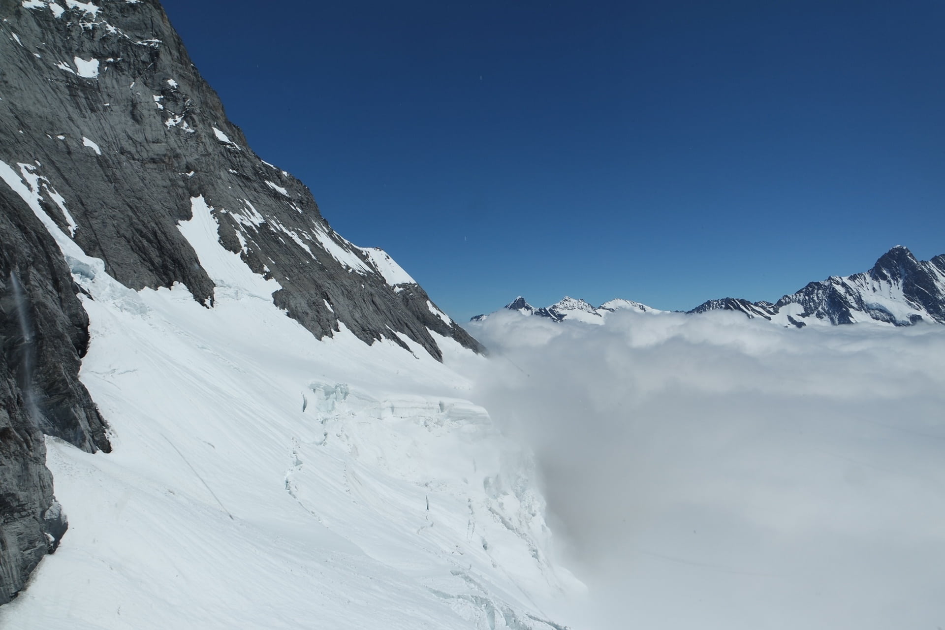 roof, ice, winter, cold temperature, tranquil scene, mountain peak, environment, beauty in nature, sport, no people, swiss, valley, blue, scenics - nature, HD Wallpaper