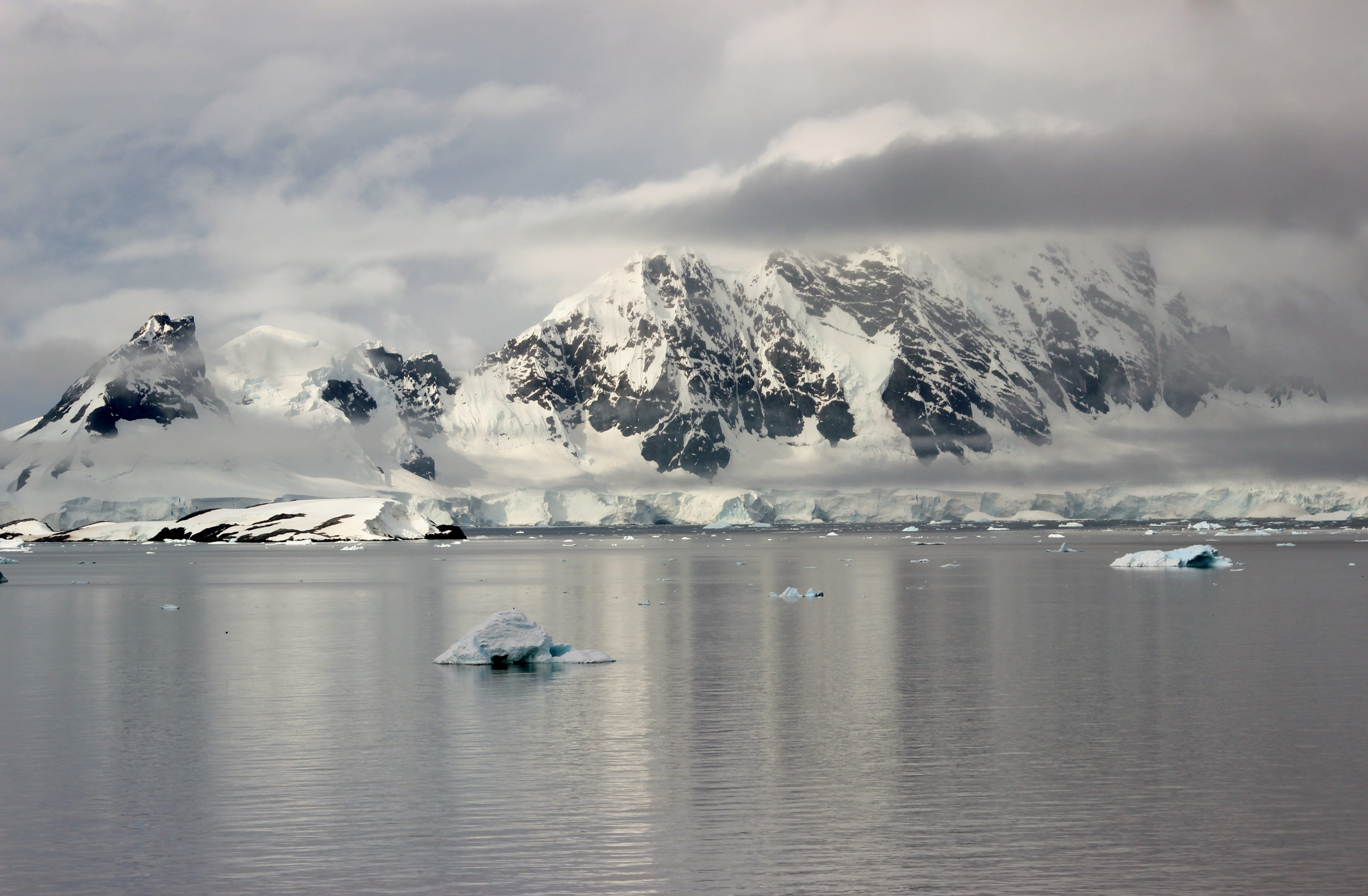 environment, scenic, clouds, cold temperature, iceberg - ice formation, landscape, 4K, beauty in nature, outdoors, glacier, globe, earth, floating on water, HD Wallpaper