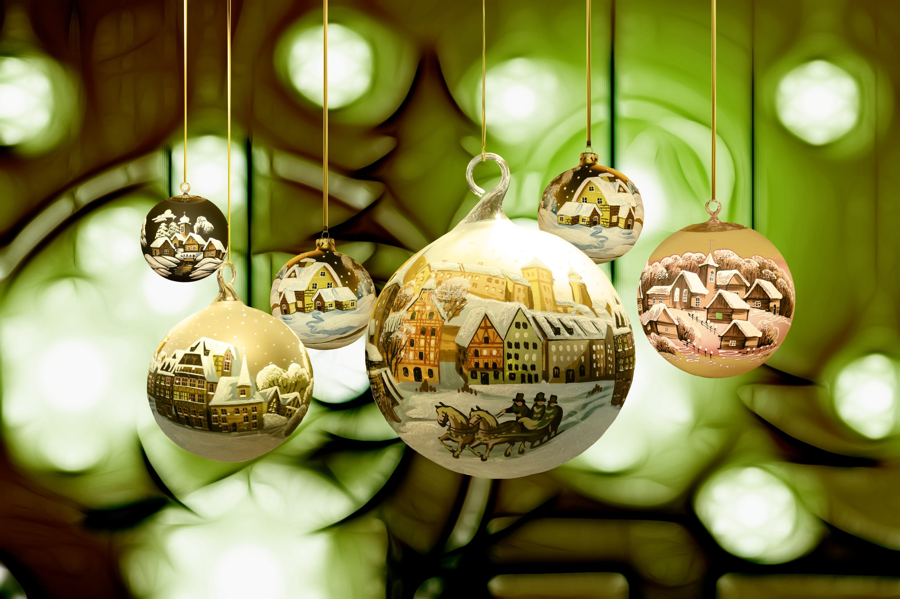 indoors, color, group of objects, background, close-up, no people, photography, holiday - event, sphere, selective focus, decoration, focus, village, christmas time, HD Wallpaper