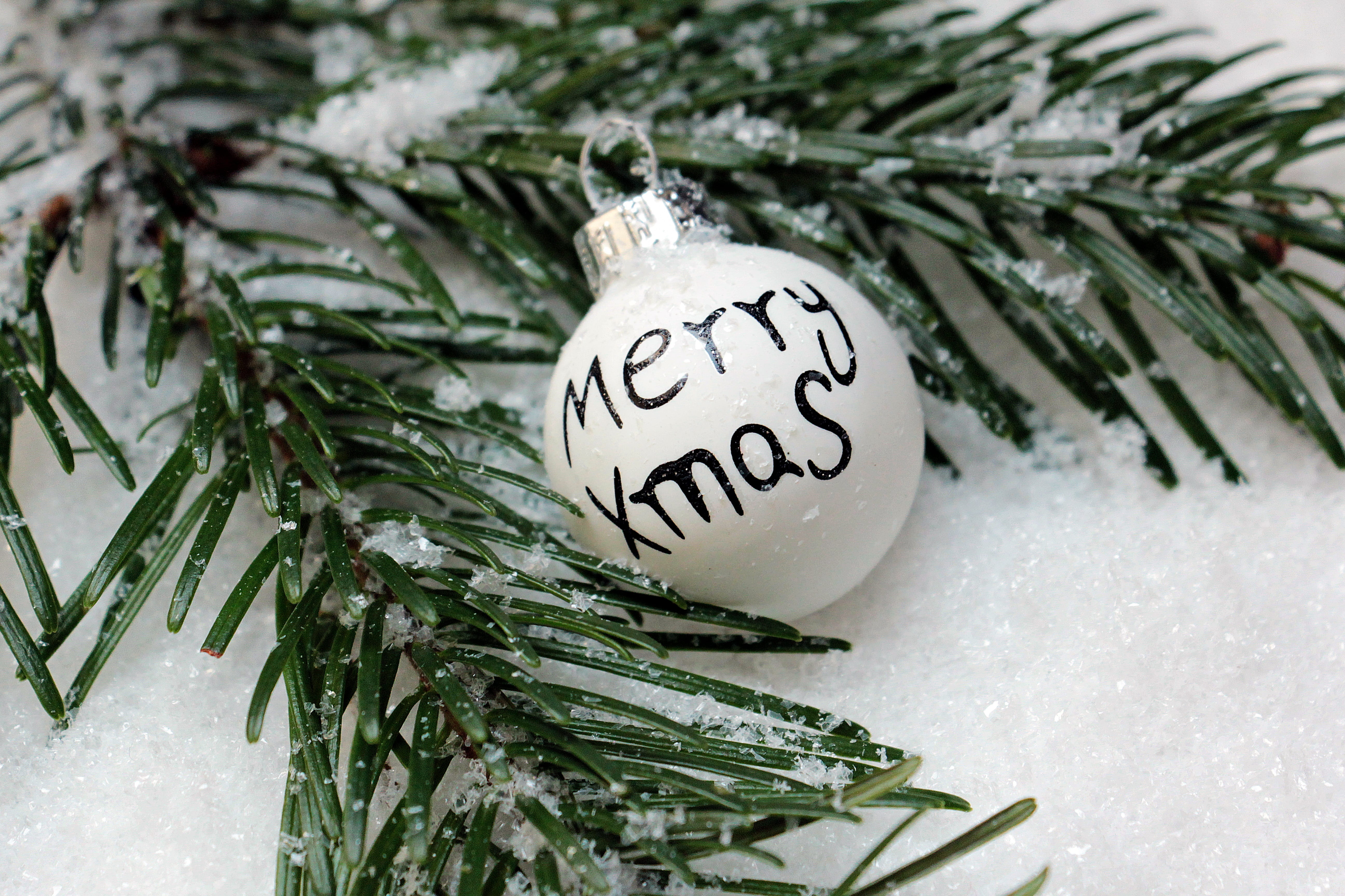 coniferous tree, celebration, cold, white, weihnachtsbaumschmuck, green, bauble, fir green, printed, decoration, christmas time, leafed, xmas, white color, HD Wallpaper