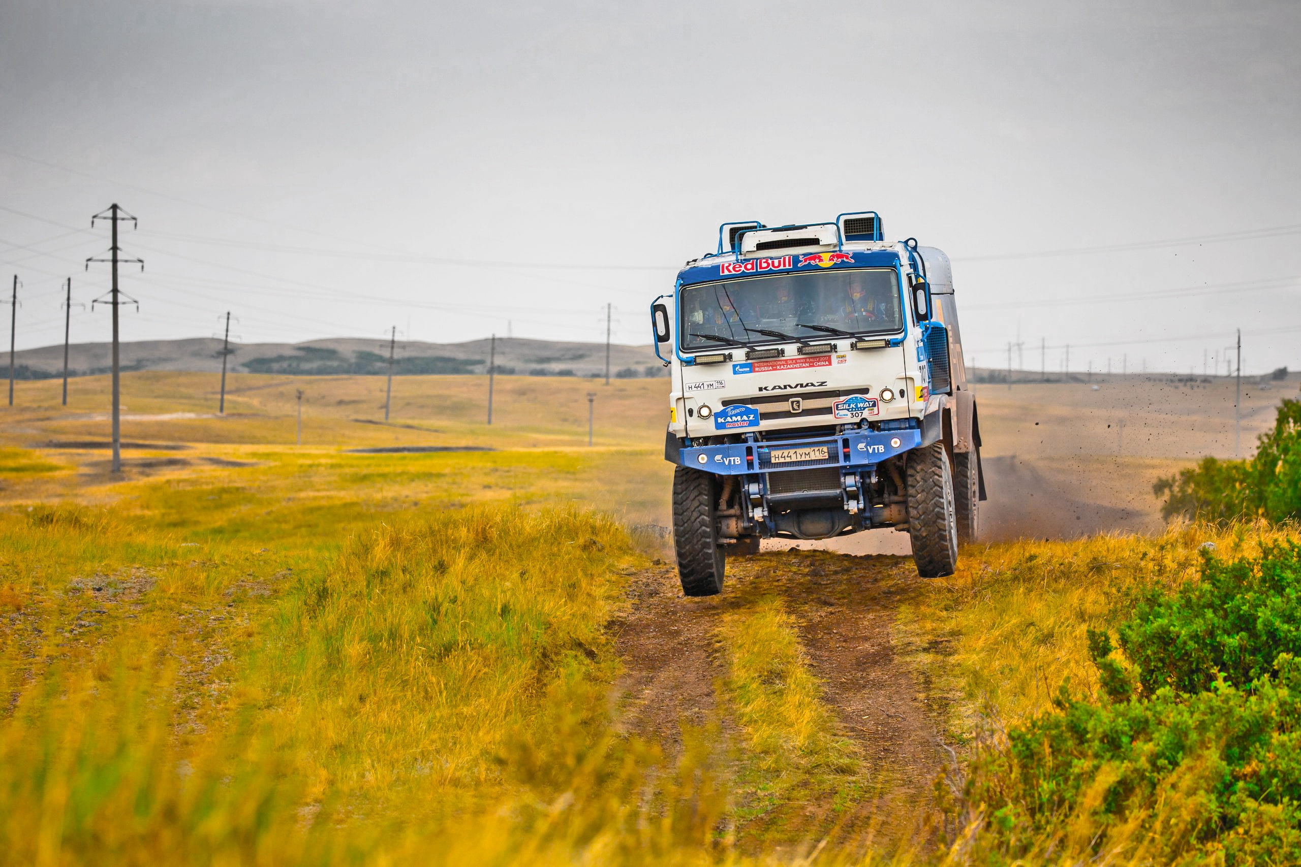The sky, Russia, Speed, Nature, Sport, Contest, Rally, Race, RedBull, The roads, Overcast, Silk road, Silk Way, Beauty, KAMAZ, 2K, Stones, Squirt, Hills, HD Wallpaper