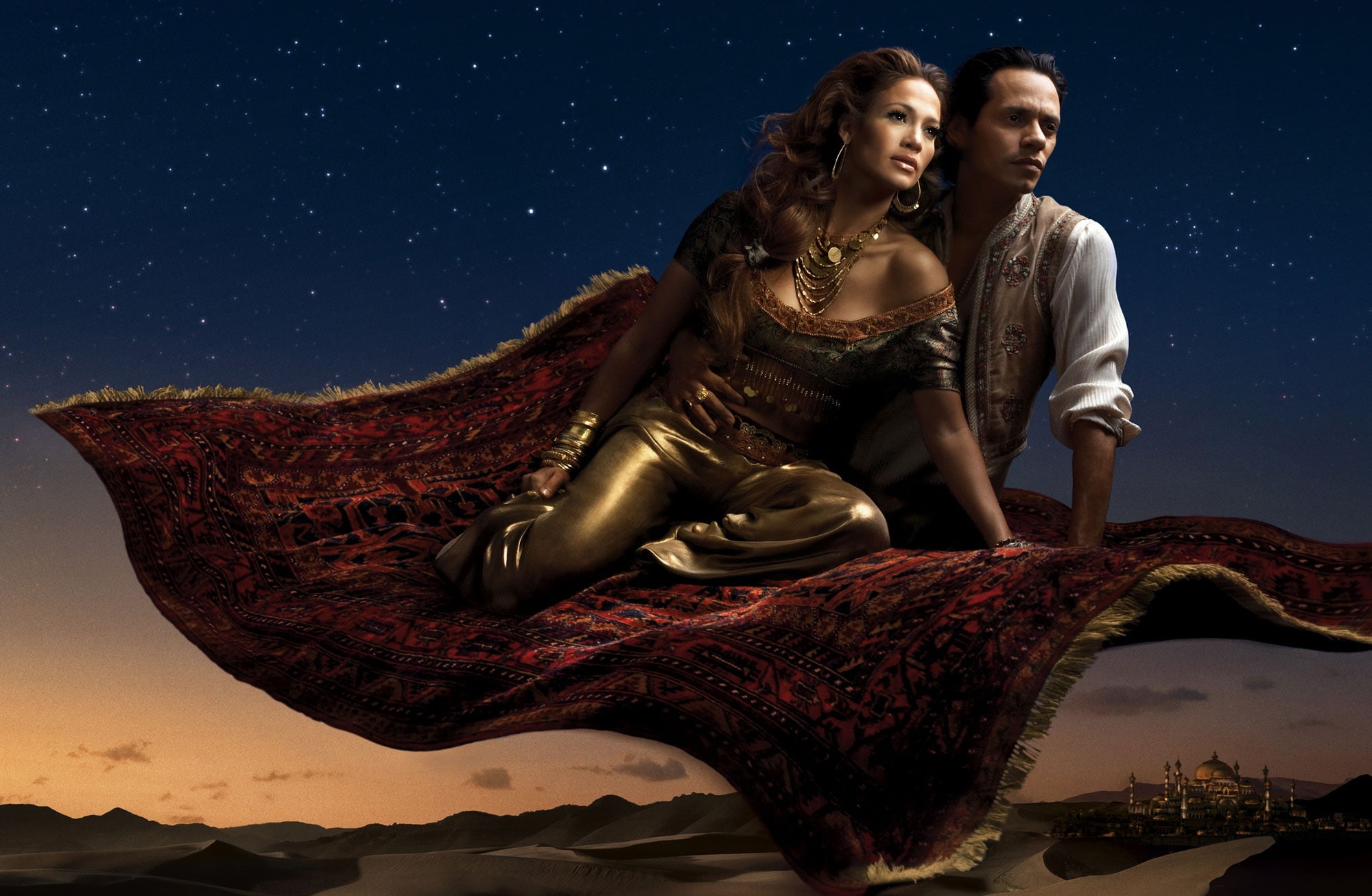 young women, looking, Jasmine, night, Cartoons, sculpture, sky, carpet, astronomy, 1080P, jennifer lopez as jasmine, young men, red, jennifer lopez, where a whole new world awaits, HD Wallpaper