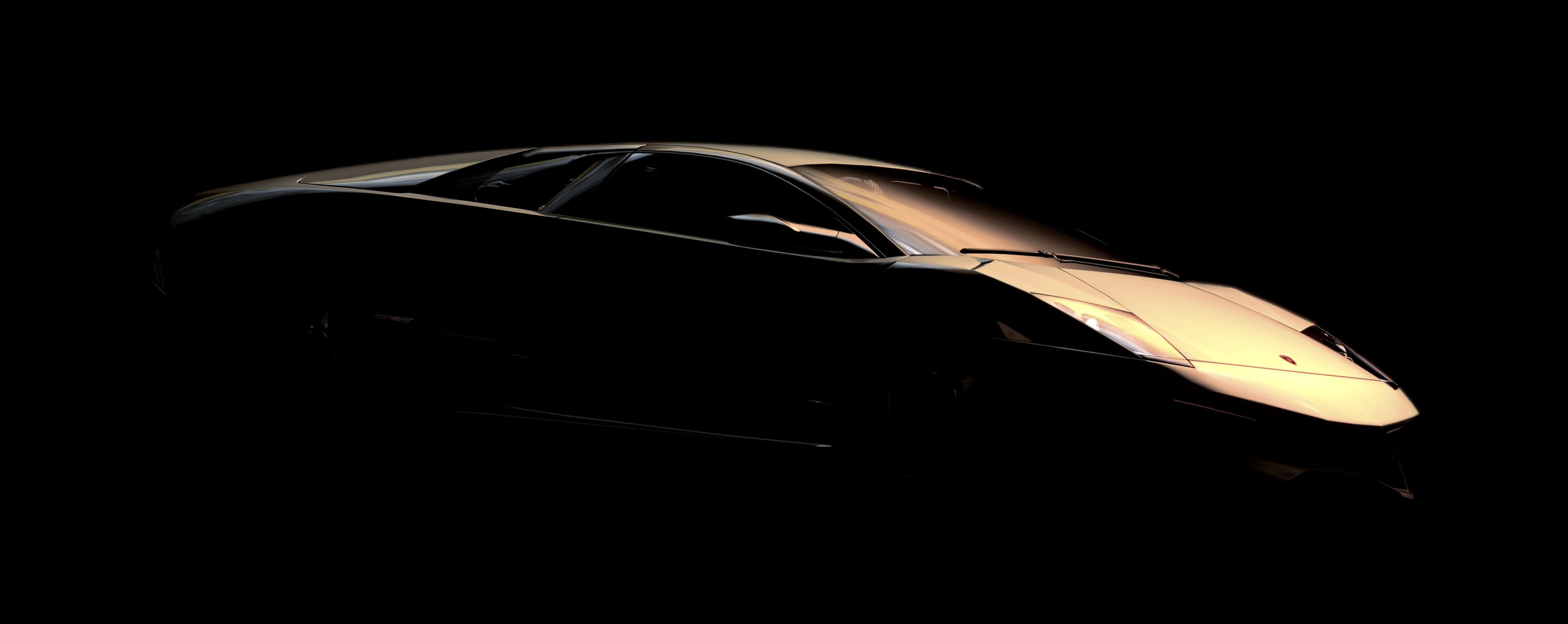 no people, motor vehicle, transportation, dark, night, airplane, lighting equipment, black color, Lamborghini Murcielago, 4K, illuminated, single object, HD Wallpaper
