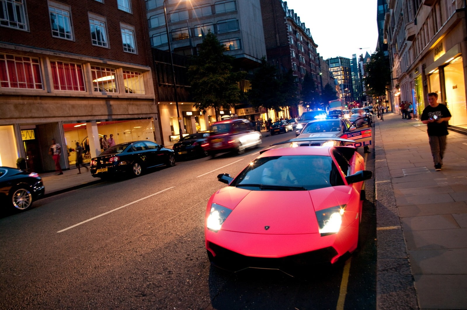 group of people, outdoors, city street, built structure, city, incidental people, architecture, city life, road, building exterior, illuminated, Lamborghini Murcielago, HD Wallpaper