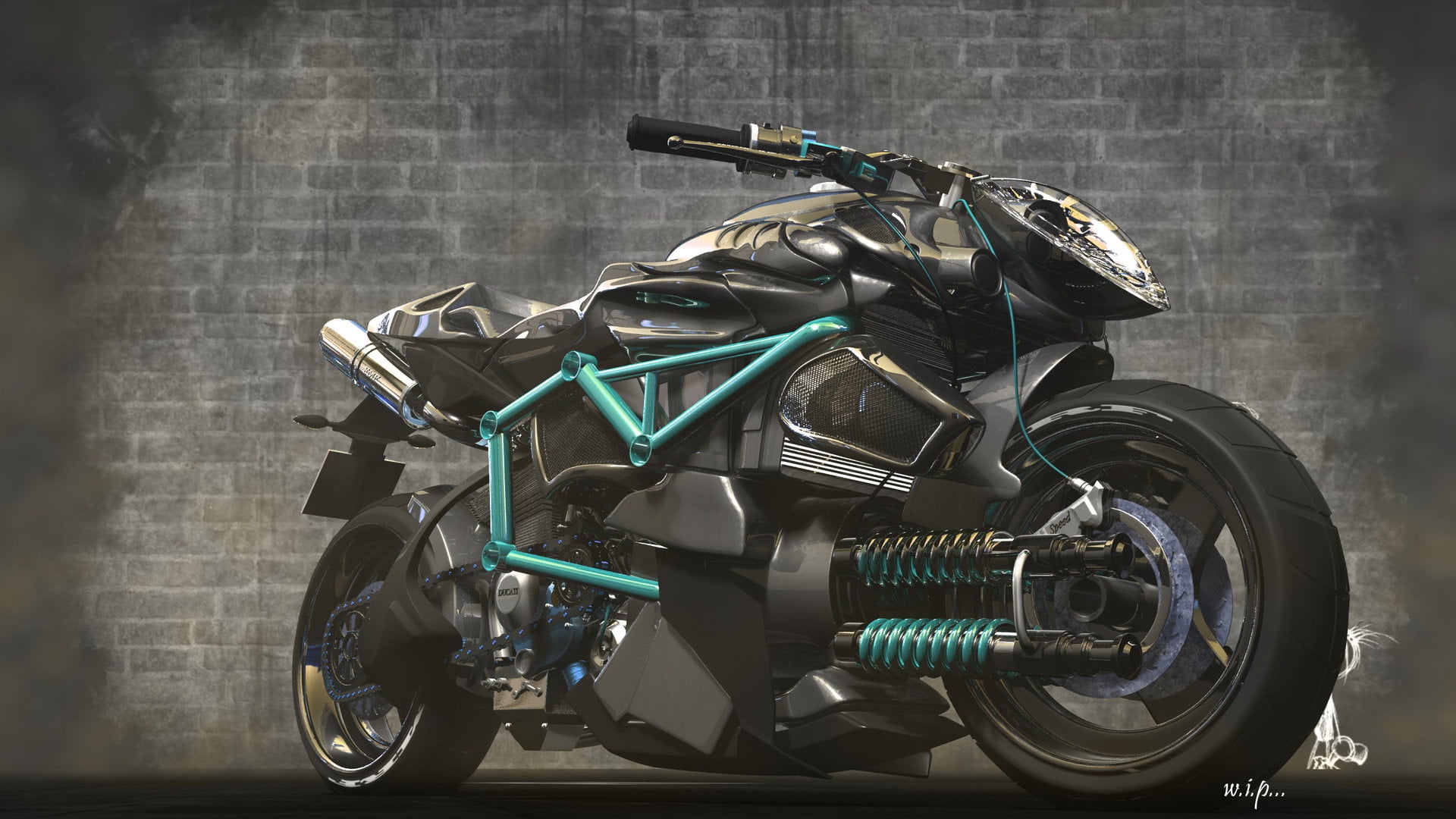 outdoors, day, brick wall, street, wall - building feature, scooter, sports, mode of transportation, architecture, 1080P, retro styled, blue, land vehicle, HD Wallpaper