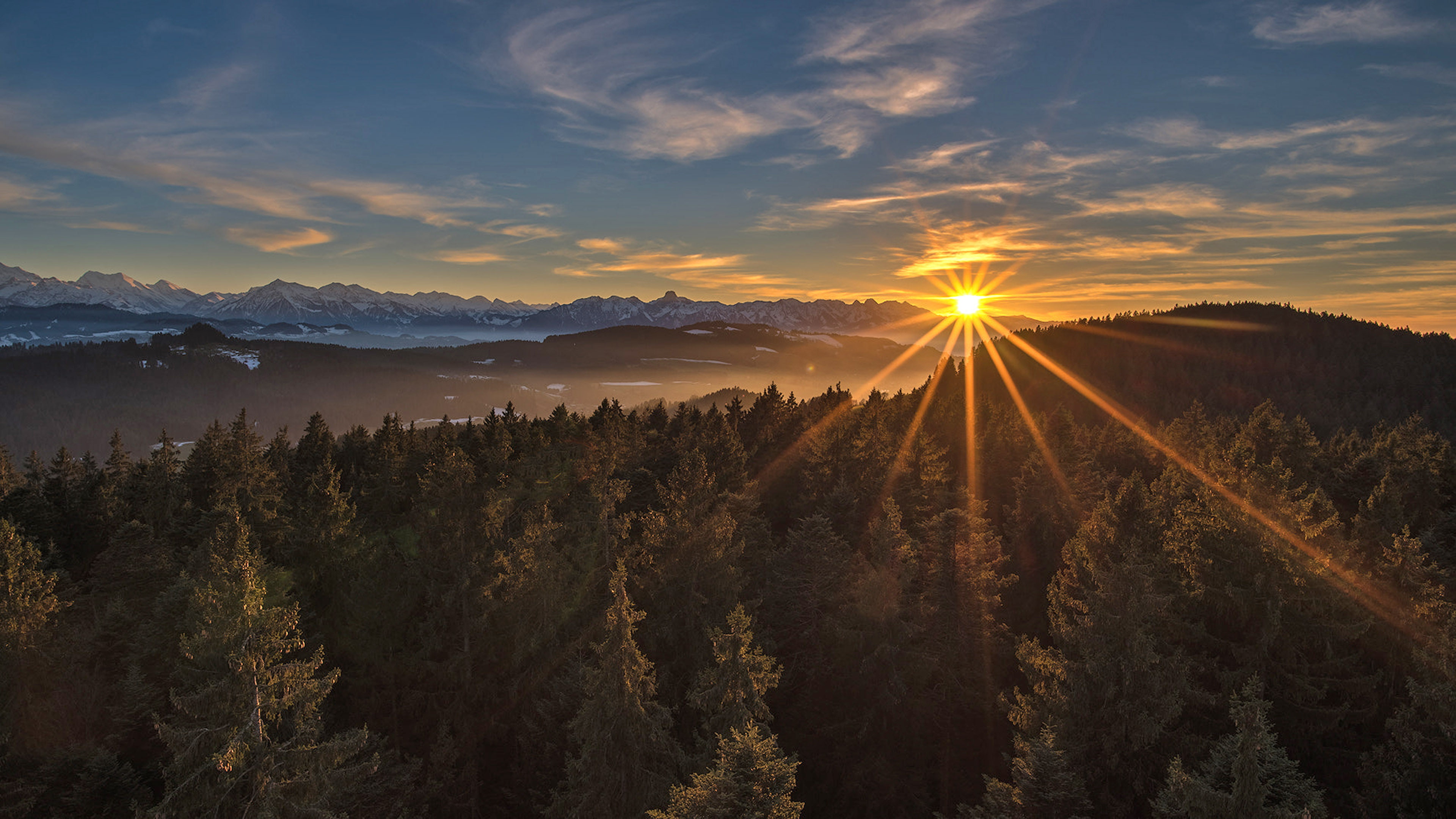 valley, bern, canton, sunset, hilly, windows, ilfis, emme, switzerland, desktop, 4K, west, basins, rivers, emmental, HD Wallpaper