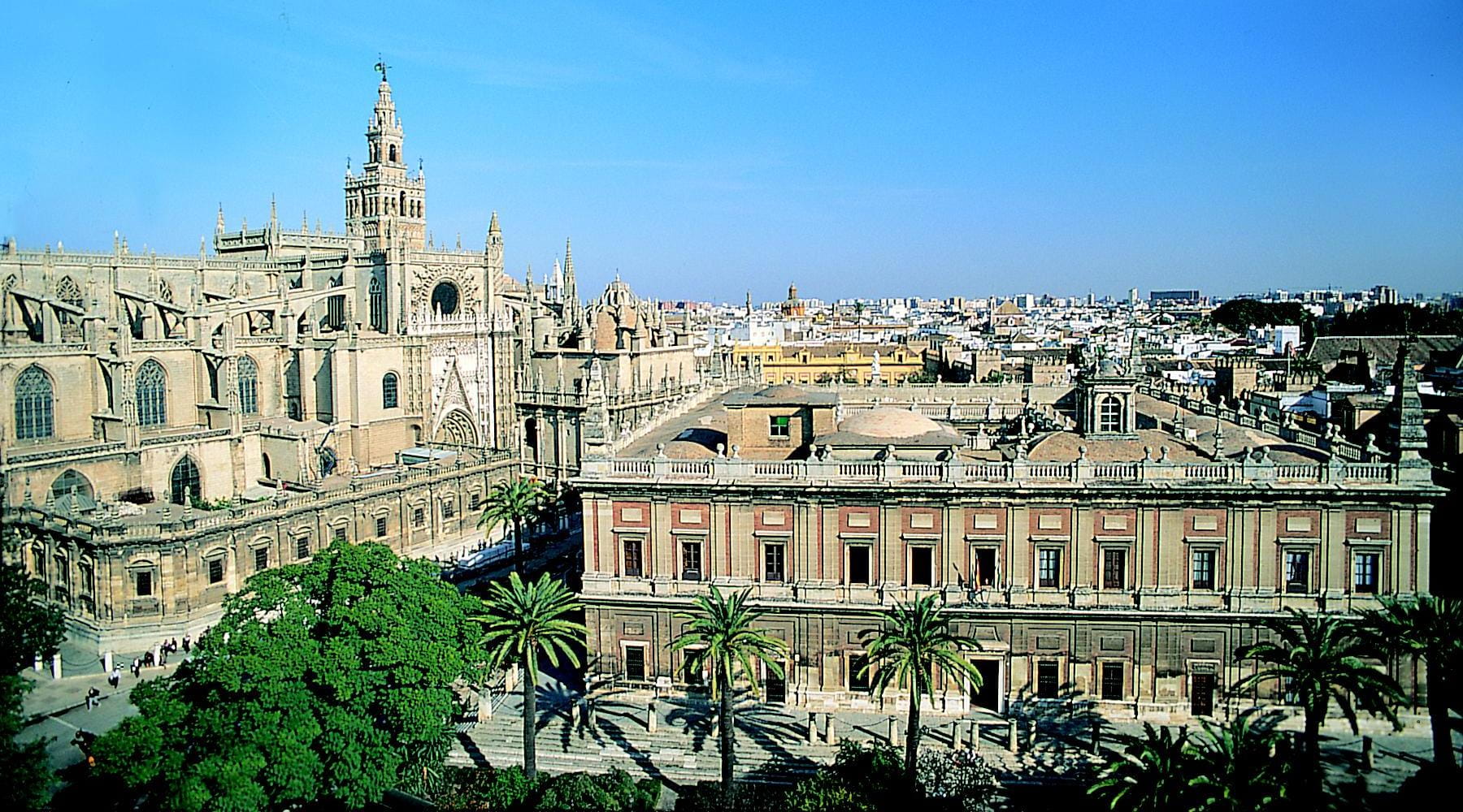 spain, facade, government, cityscape, Spain, city, famous Place, 720P, europe, spire, plant, Seville, View, gothic style, building, indias, public domain, HD Wallpaper