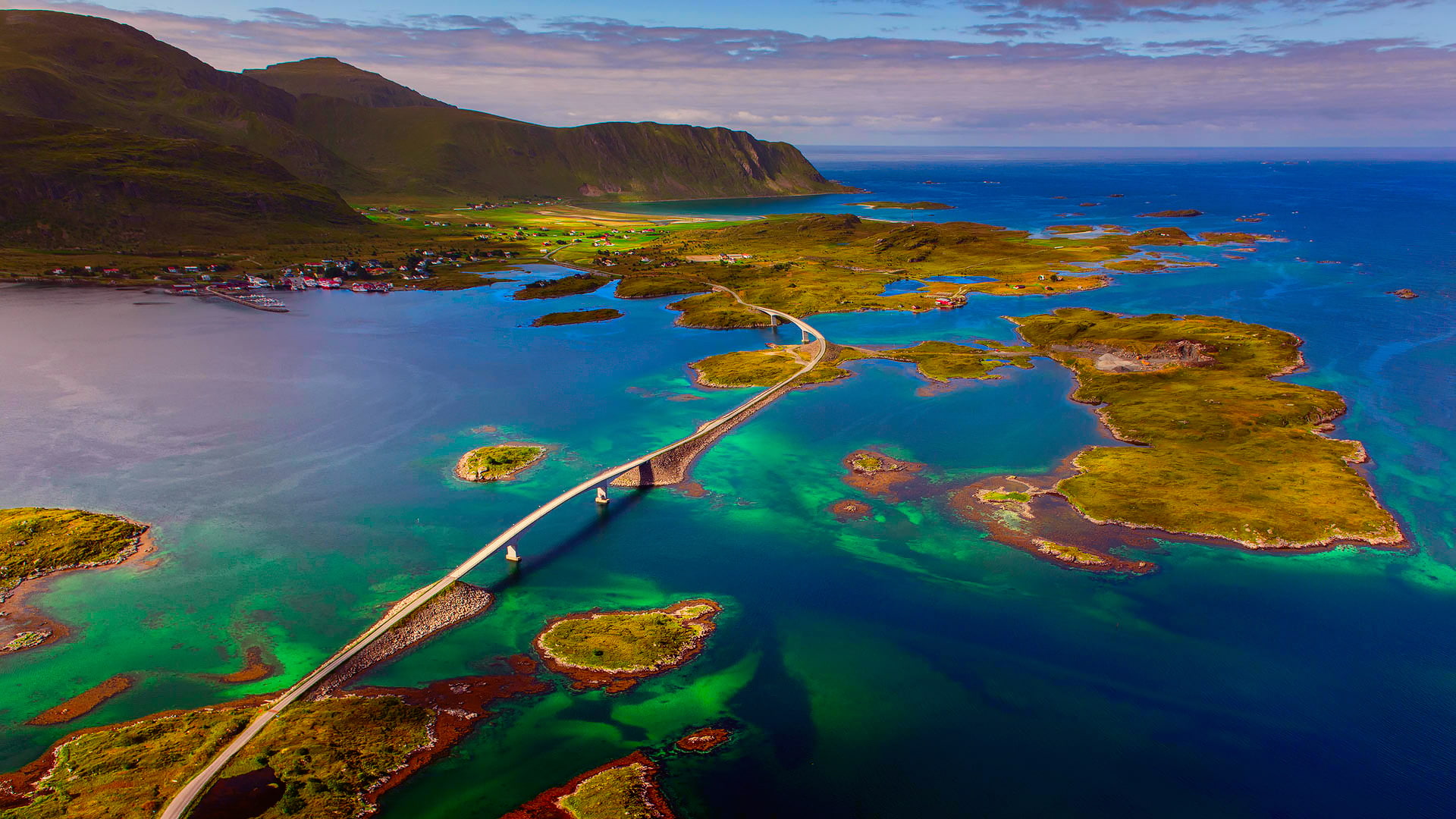 Norway, archipelago, bridge, 1080P, The Norwegian sea, The Lofoten Islands, HD Wallpaper