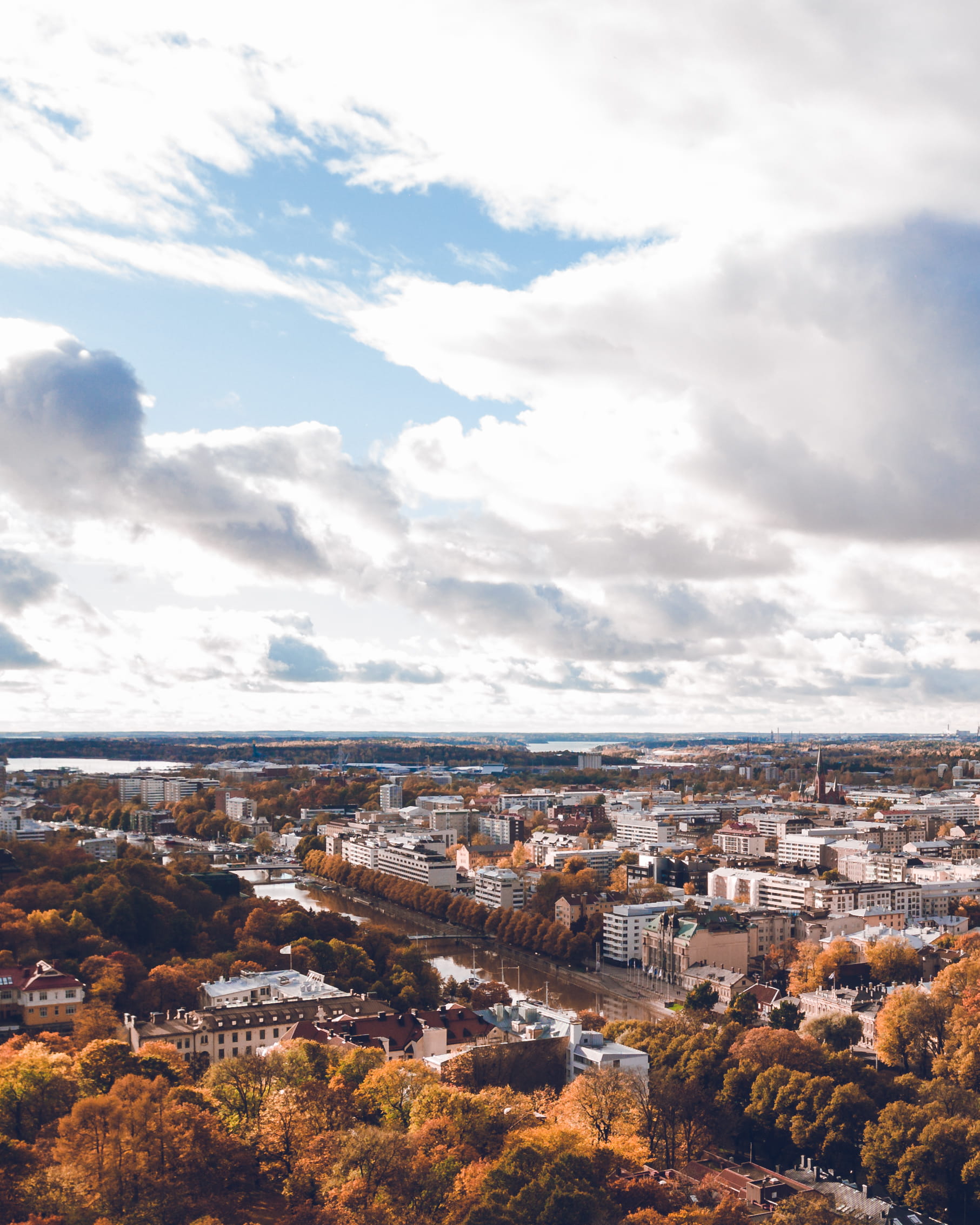 residential district, cityscape, blue, city, environment, settlement, building exterior, nature, archipelago, river, sea, townscape, portrait, day, fall, Phone HD Wallpaper