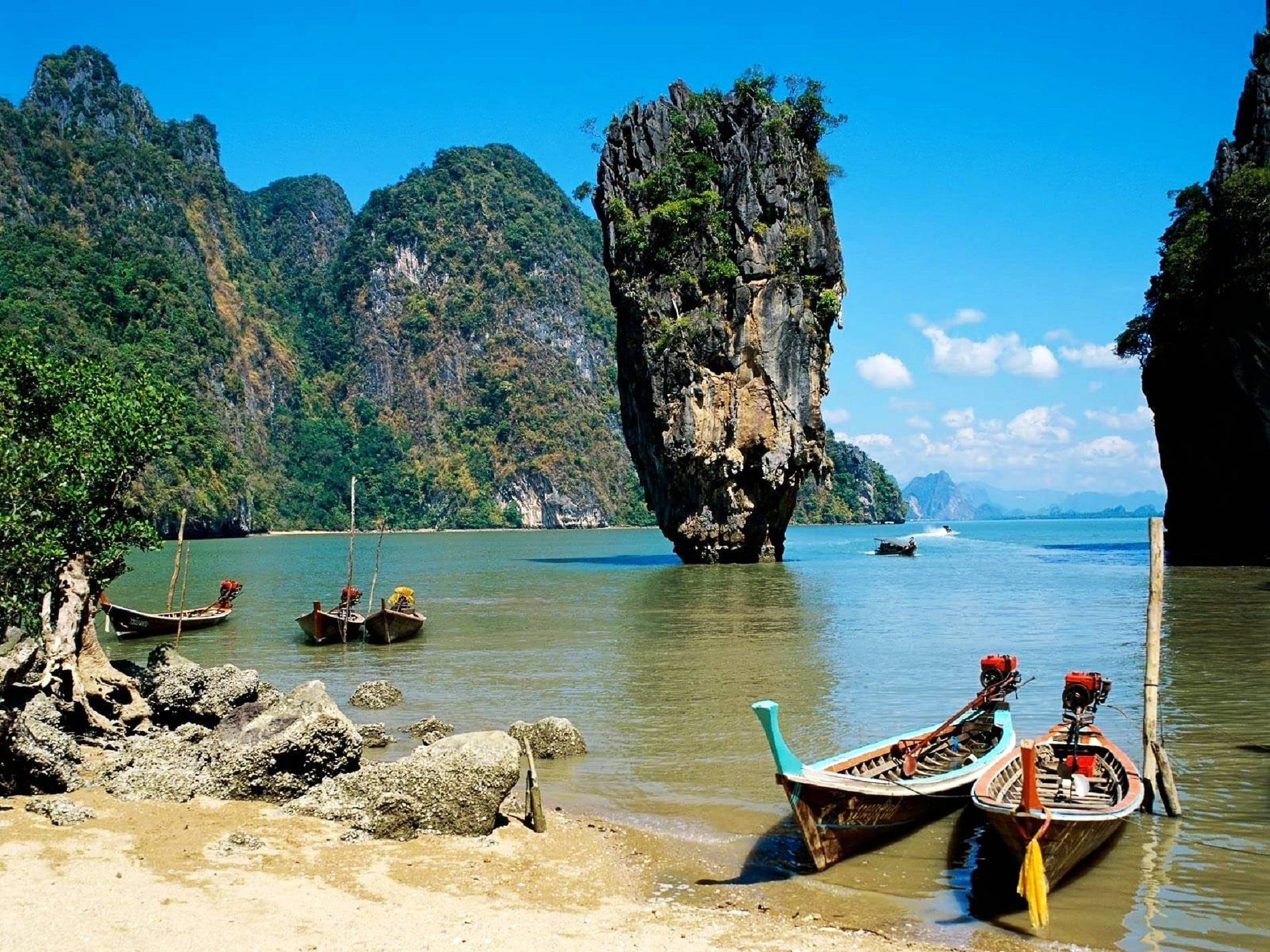 nature, tropical Climate, tranquil Scene, transportation, famous Place, rock - Object, water, boats, travel Destinations, tourism, 720P, river, brown, HD Wallpaper
