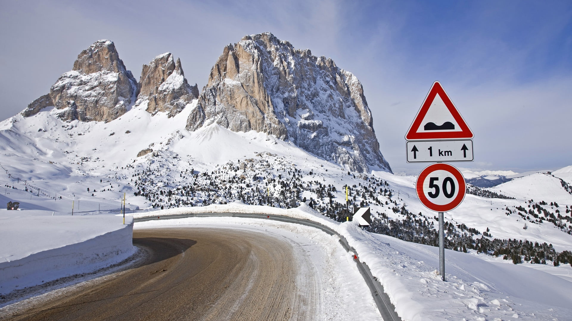transportation, no people, mountain range, sky, 1080P, turn, blue, switzerland, vacations, environment, red, beauty in nature, european Alps, cold temperature, HD Wallpaper