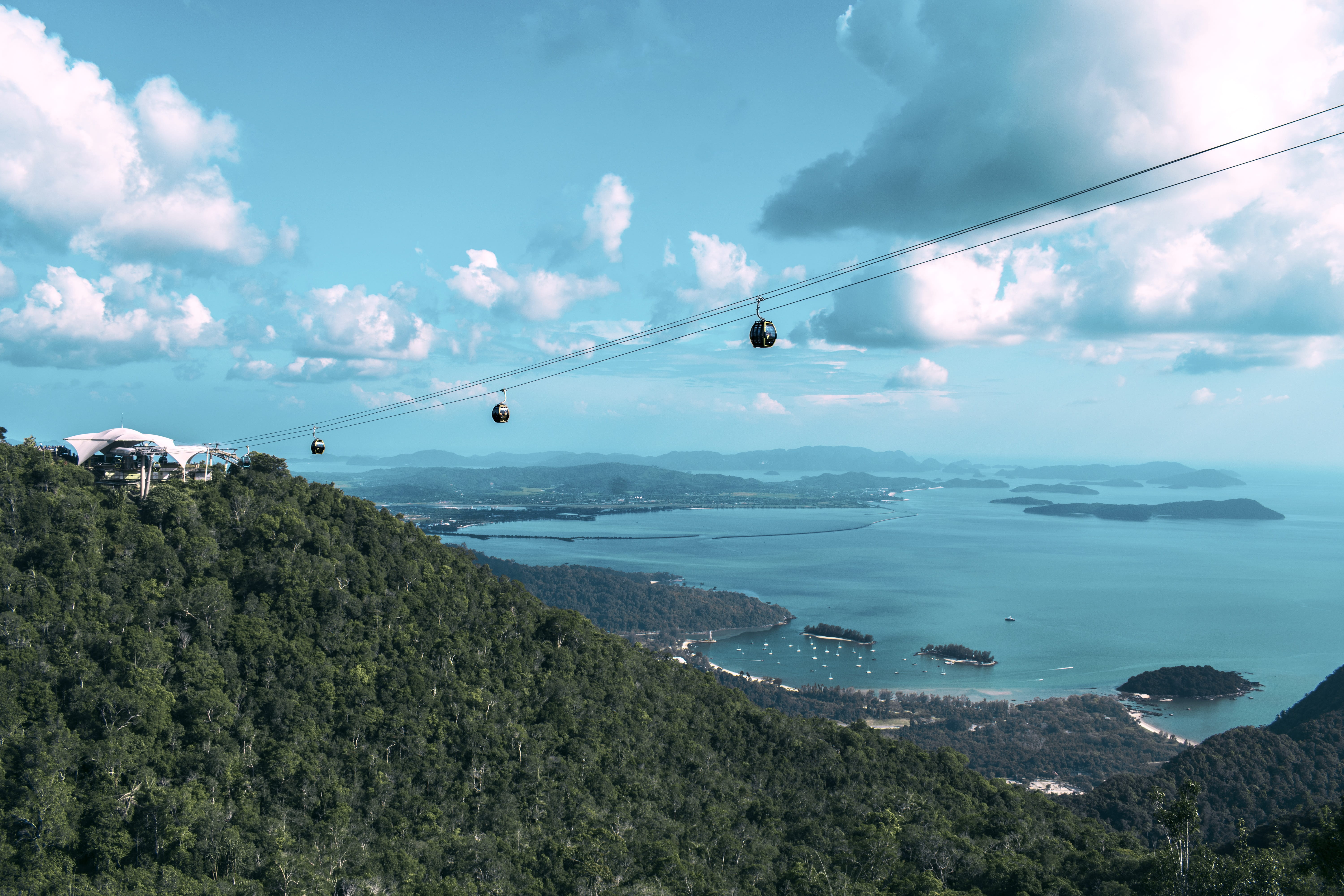 travel, cloud, sea, summer, nature, cable, sky, plant, transportation, holidays, langkawi, overhead cable car, cable car, island, beauty in nature, asia, HD Wallpaper
