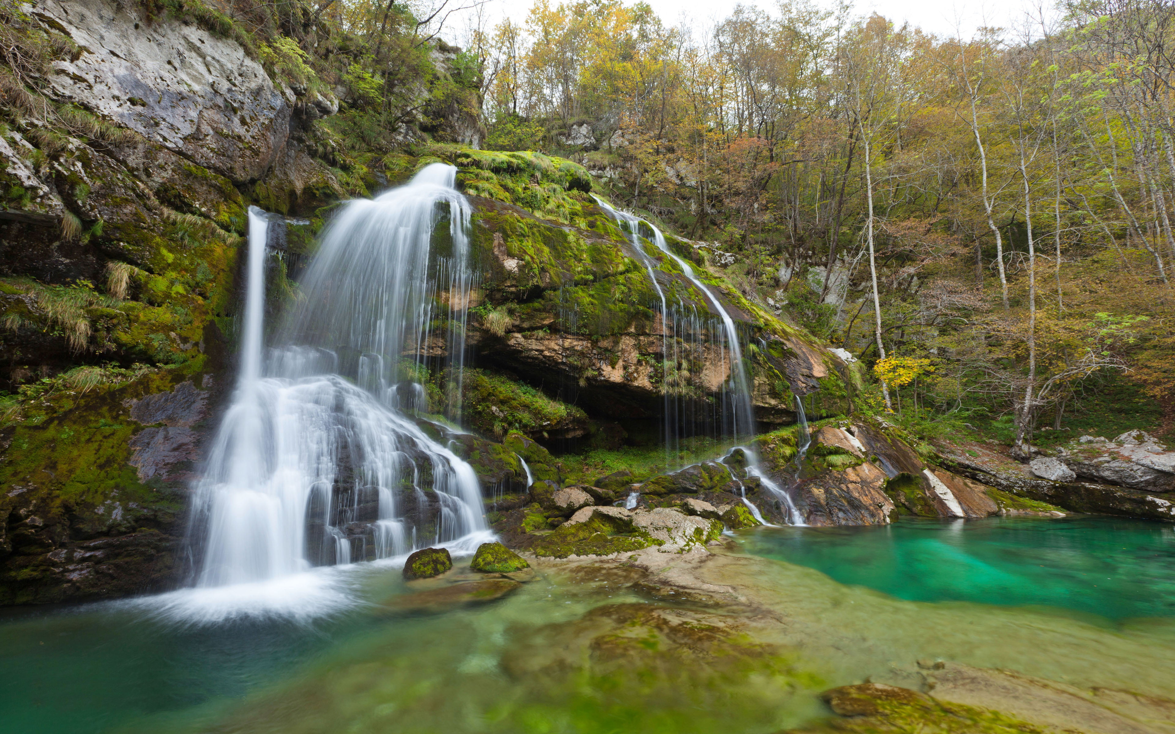 beauty in nature, waterfall, tree, virje, no people, bovec, non-urban scene, part, town, environment, motion, scenics - nature, rock, solid, mountain, flowing, HD Wallpaper