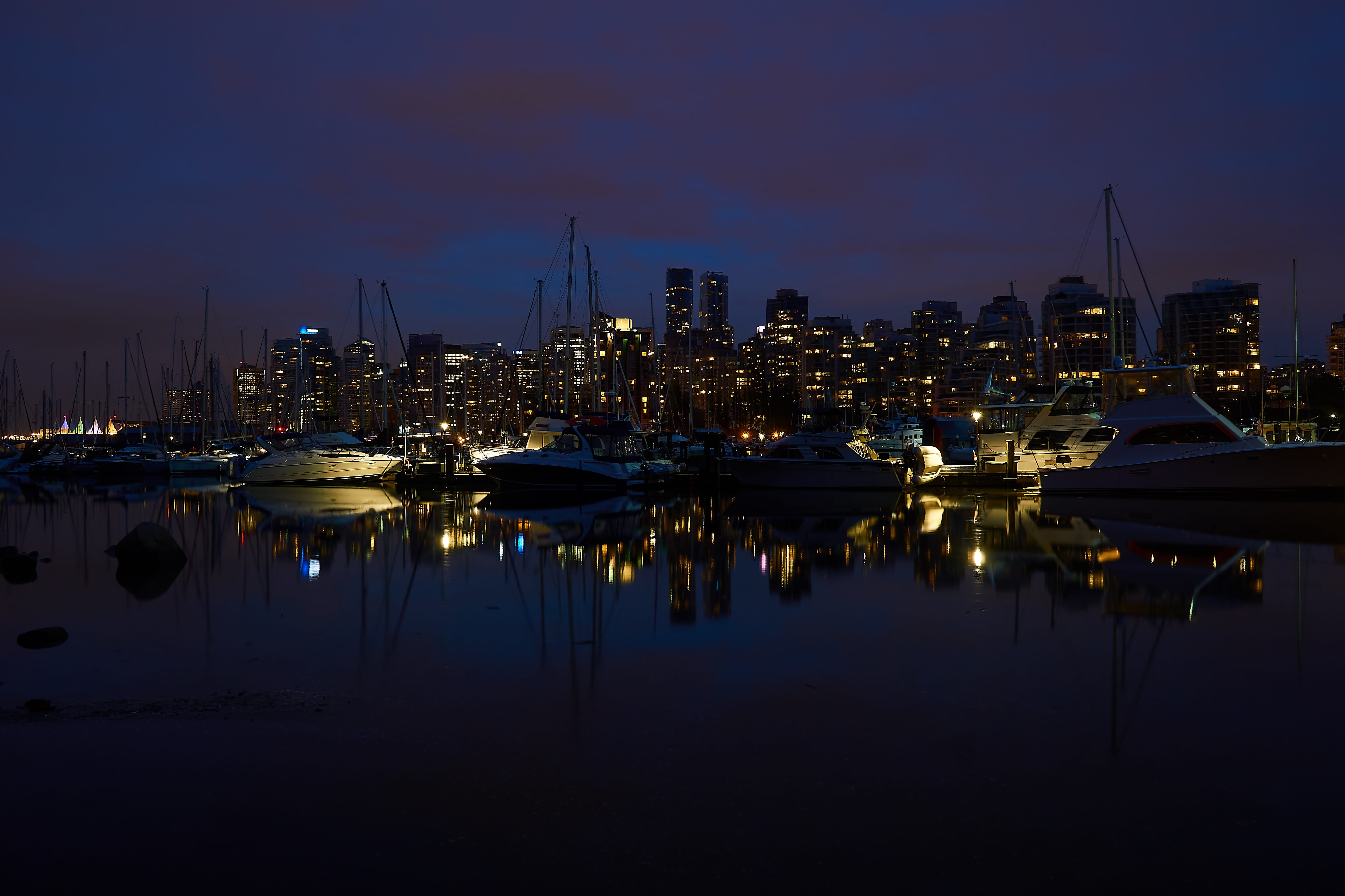 park, vancouver, clouds, yacht, modern, sailboat, water, nature, no people, urban, ocean, city, forest, red, sunset, nautical vessel, night, built structure, HD Wallpaper